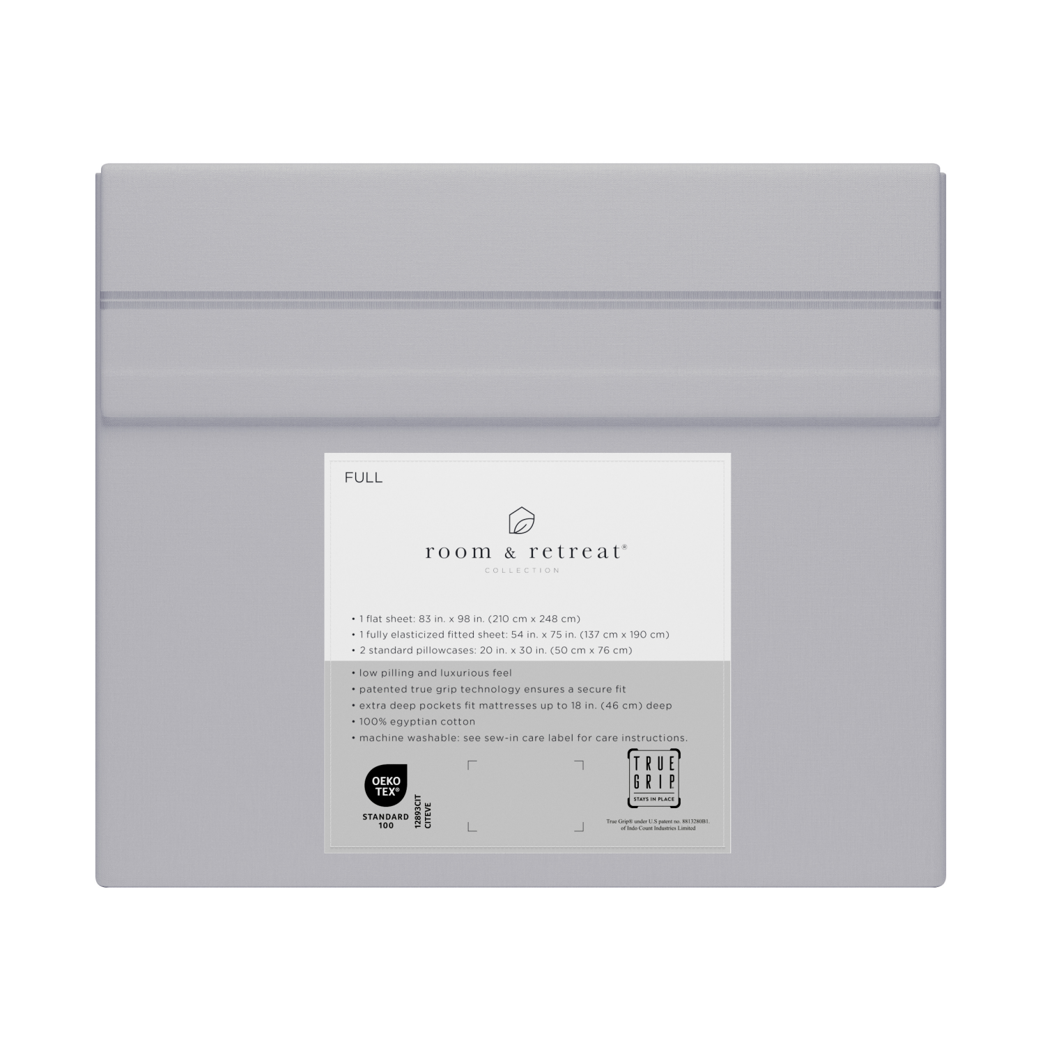 slide 3 of 4, ROOM & RETREAT RR 600 Thread Counts Sheet Set, Full, 4 pc set, Light Grey, 4 ct