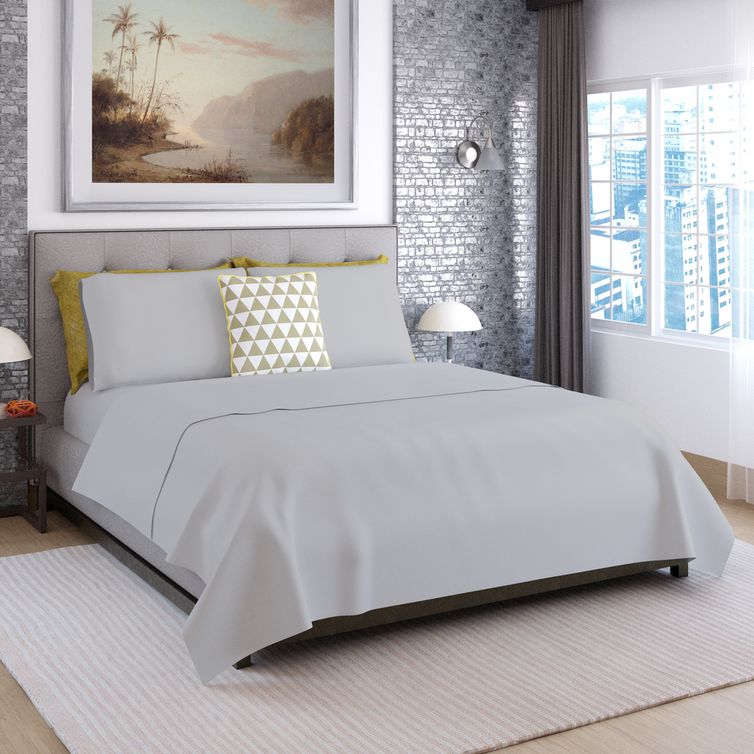 slide 4 of 4, ROOM & RETREAT RR 600 Thread Counts Sheet Set, Full, 4 pc set, Light Grey, 4 ct