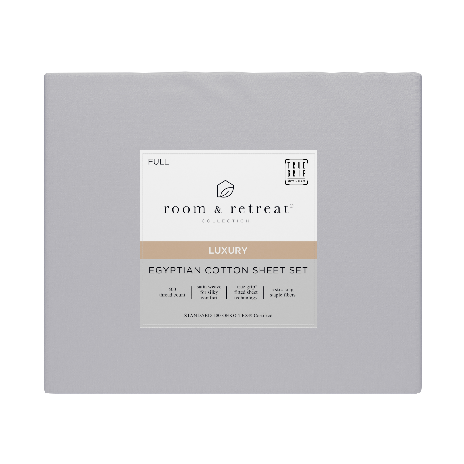 slide 1 of 4, ROOM & RETREAT RR 600 Thread Counts Sheet Set, Full, 4 pc set, Light Grey, 4 ct