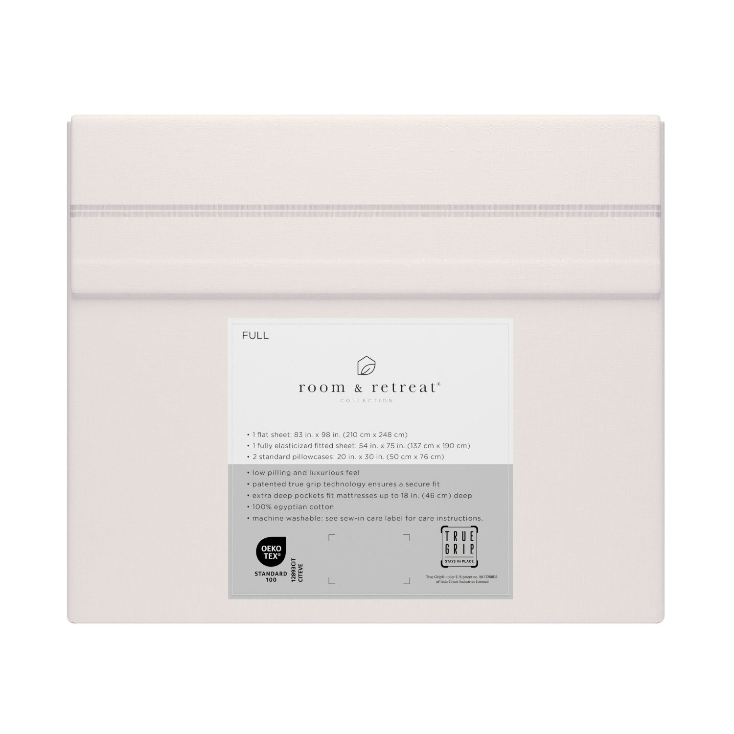 slide 3 of 4, ROOM & RETREAT RR 600 Thread Counts Sheet Set, Full, 4 pc set, Sugar Swizzle, 4 ct