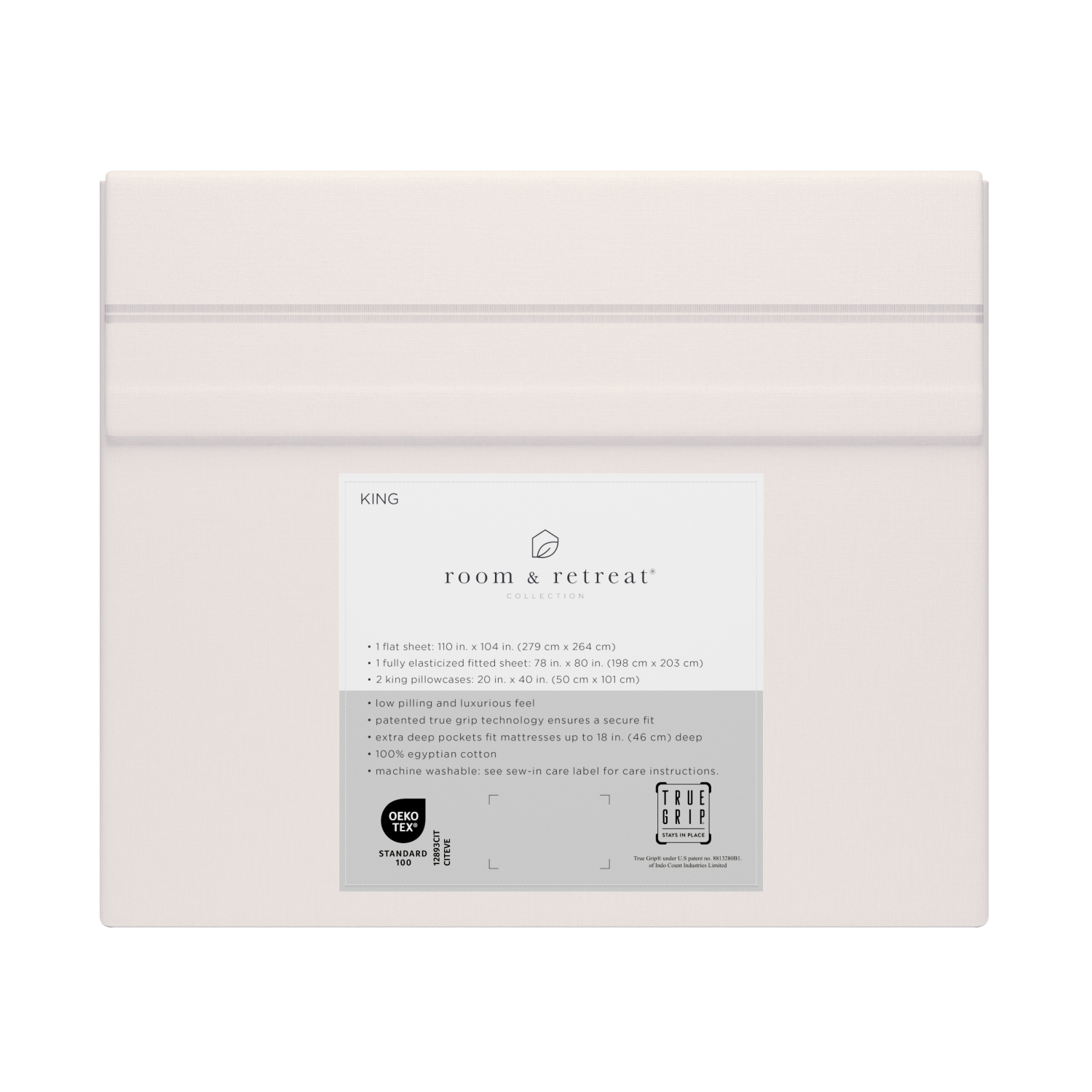 slide 3 of 4, ROOM & RETREAT RR 600 Thread Counts Sheet Set, King, 4 pc set, Sugar Swizzle, 4 ct