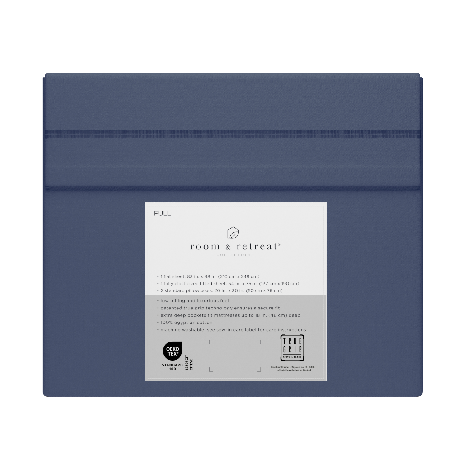 slide 3 of 4, ROOM & RETREAT RR 600 Thread Counts Sheet Set, Full, 4 pc set, Vintage Indigo, 4 ct