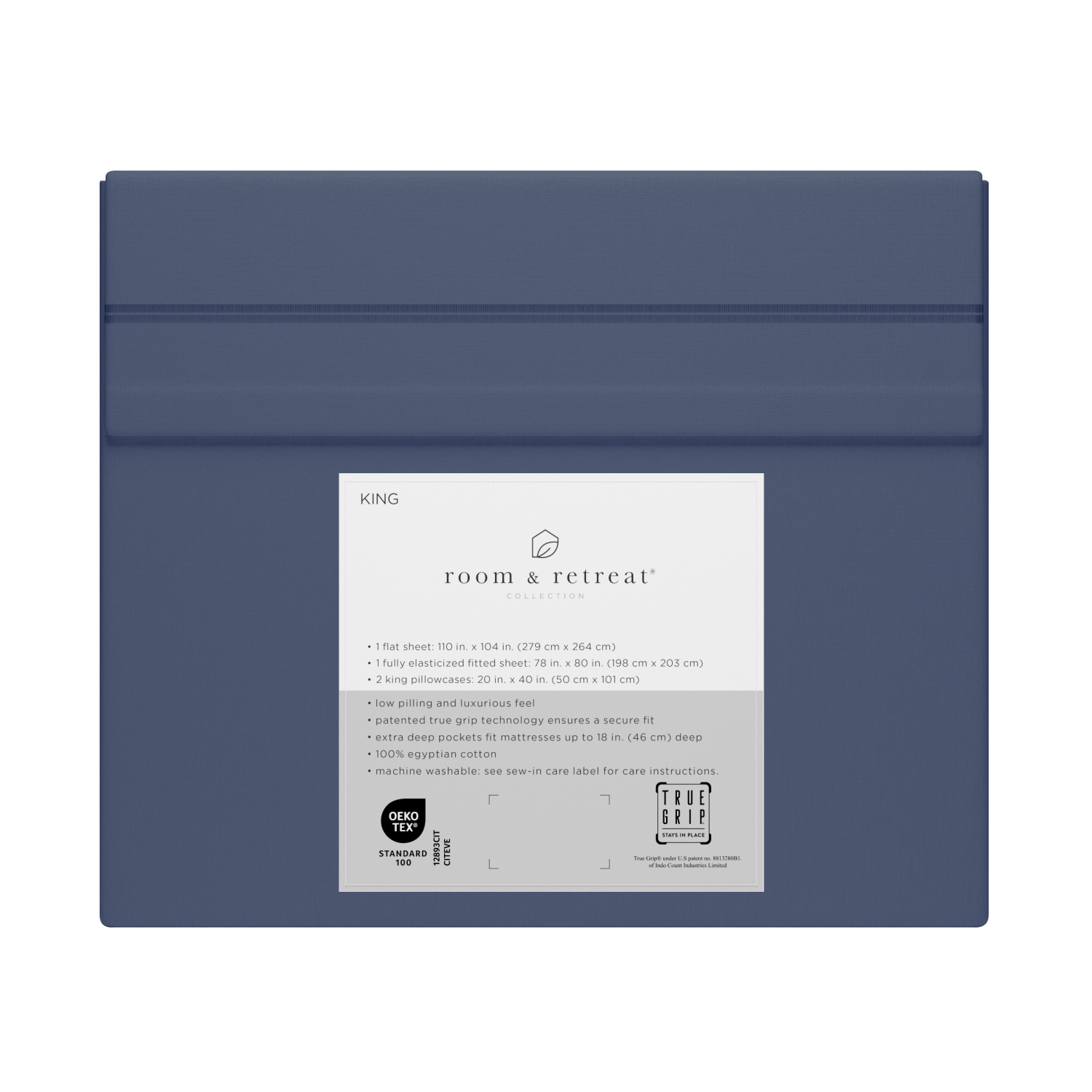 slide 3 of 4, ROOM & RETREAT RR 600 Thread Counts Sheet Set, King, 4 pc set, Vintage Indigo, 4 ct