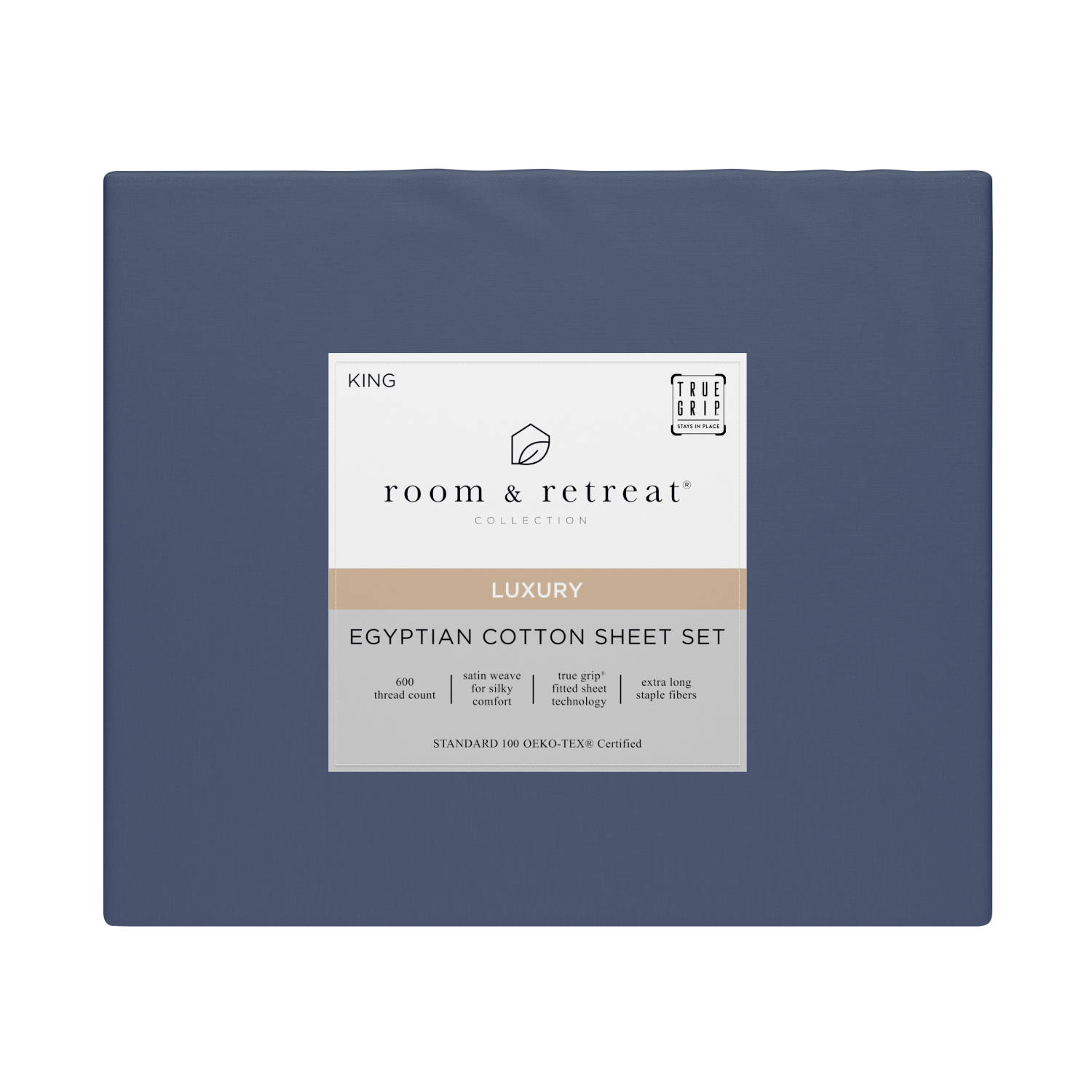 slide 1 of 4, ROOM & RETREAT RR 600 Thread Counts Sheet Set, King, 4 pc set, Vintage Indigo, 4 ct