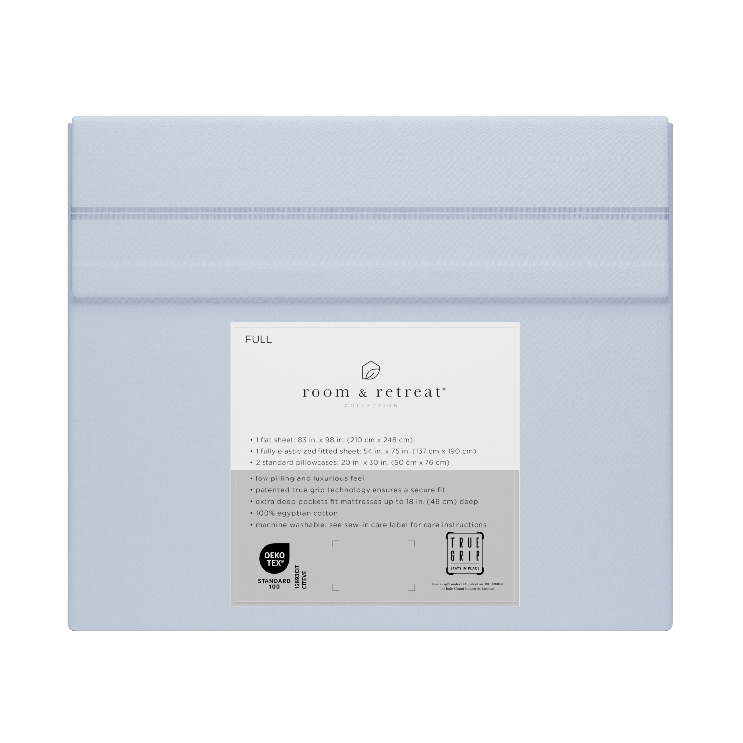 slide 3 of 4, ROOM & RETREAT RR 600 Thread Counts Sheet Set, Full, 4 pc set, Misty Blue, 4 ct