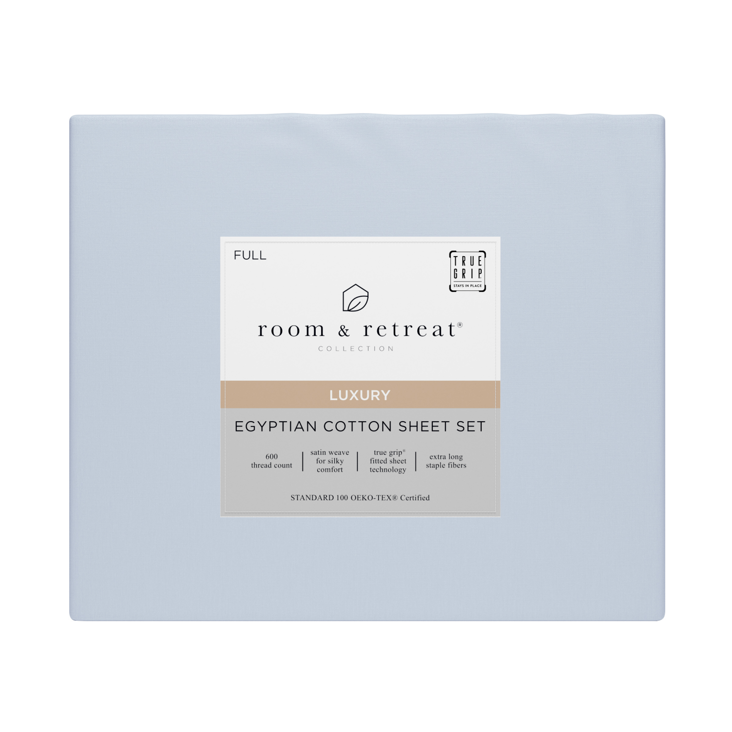 slide 1 of 4, ROOM & RETREAT RR 600 Thread Counts Sheet Set, Full, 4 pc set, Misty Blue, 4 ct