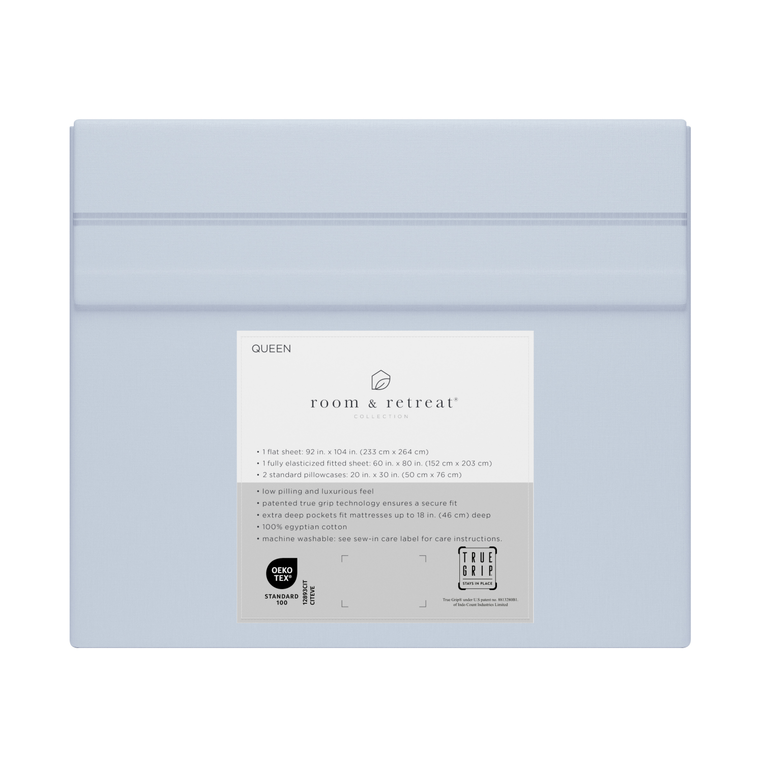 slide 3 of 4, ROOM & RETREAT RR 600 Thread Counts Sheet Set, Queen, 4 pc set, Misty Blue, 4 ct