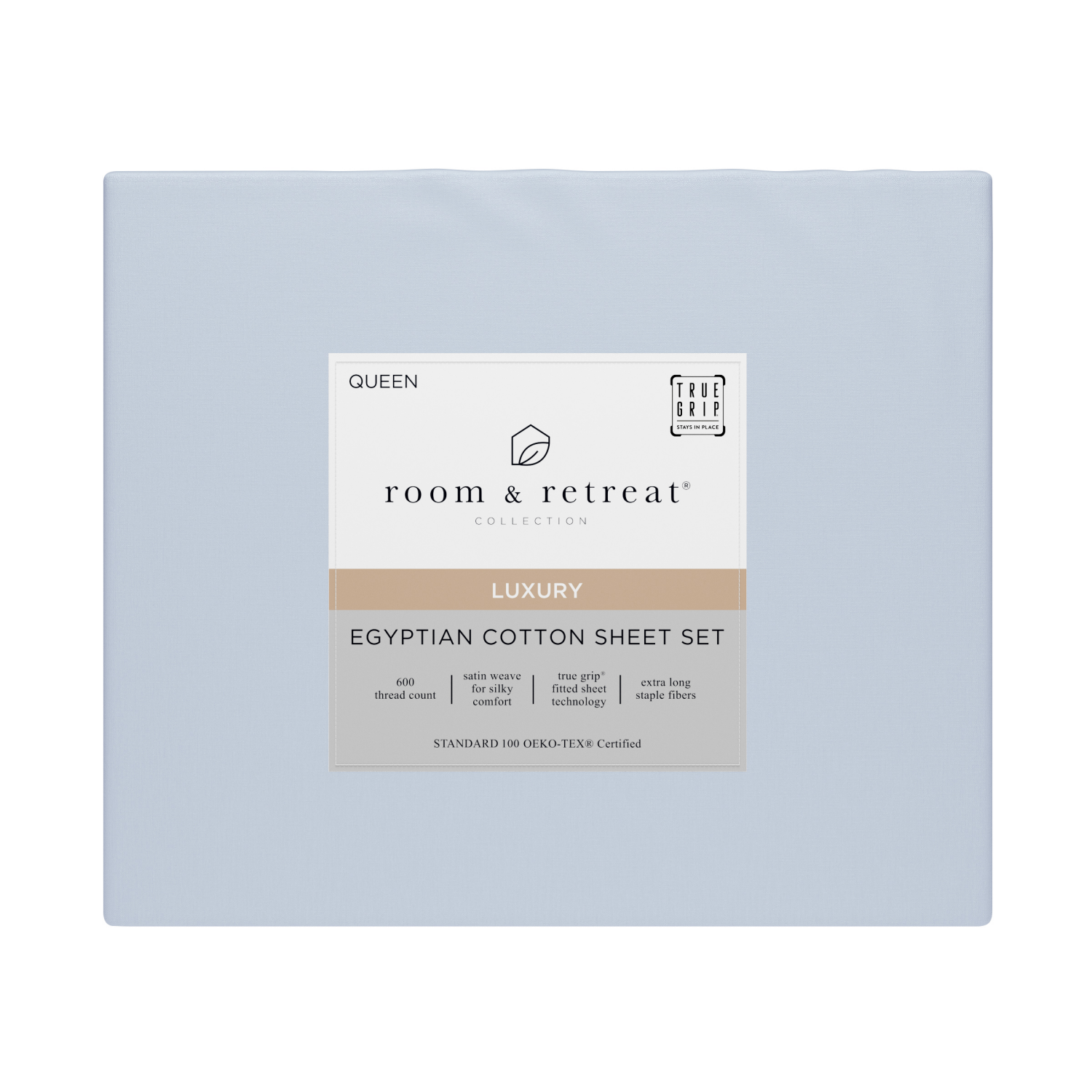 slide 1 of 4, ROOM & RETREAT RR 600 Thread Counts Sheet Set, Queen, 4 pc set, Misty Blue, 4 ct