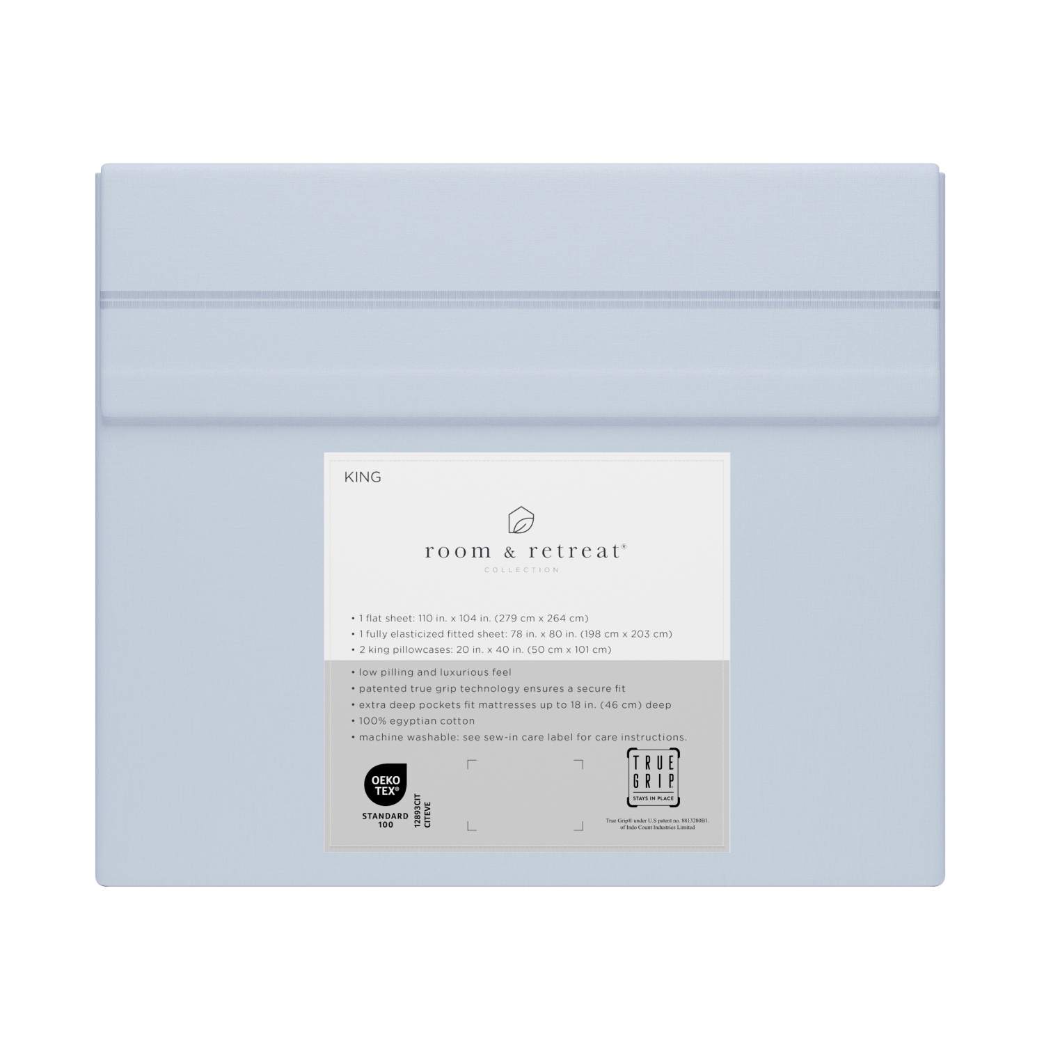 slide 3 of 4, ROOM & RETREAT RR 600 Thread Counts Sheet Set, King, 4 pc set, Misty Blue, 4 ct