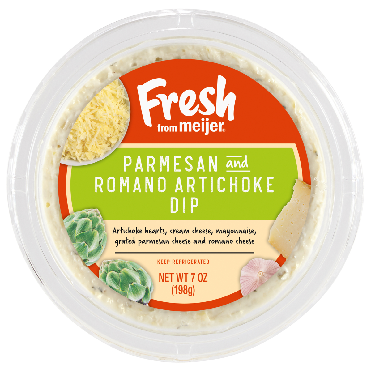 slide 1 of 9, Fresh from Meijer Artichoke, Parmesan & Romano Dip, 7 oz