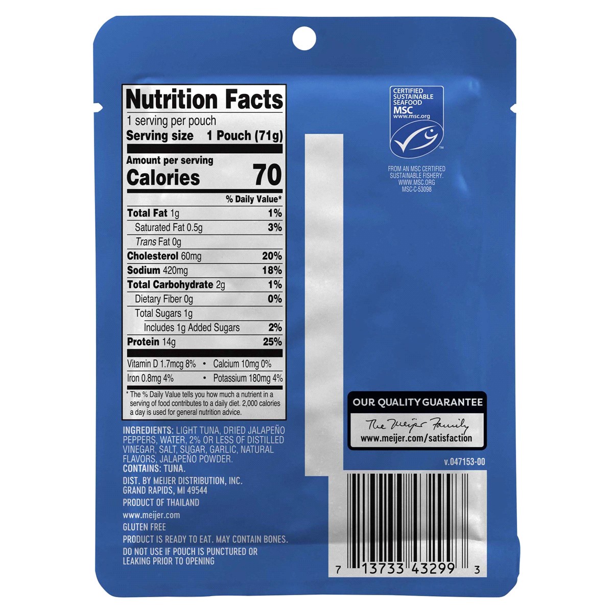 slide 2 of 2, Meijer Jalapeno Seas. Tuna Pouch - 2.5 oz, 2.5 oz