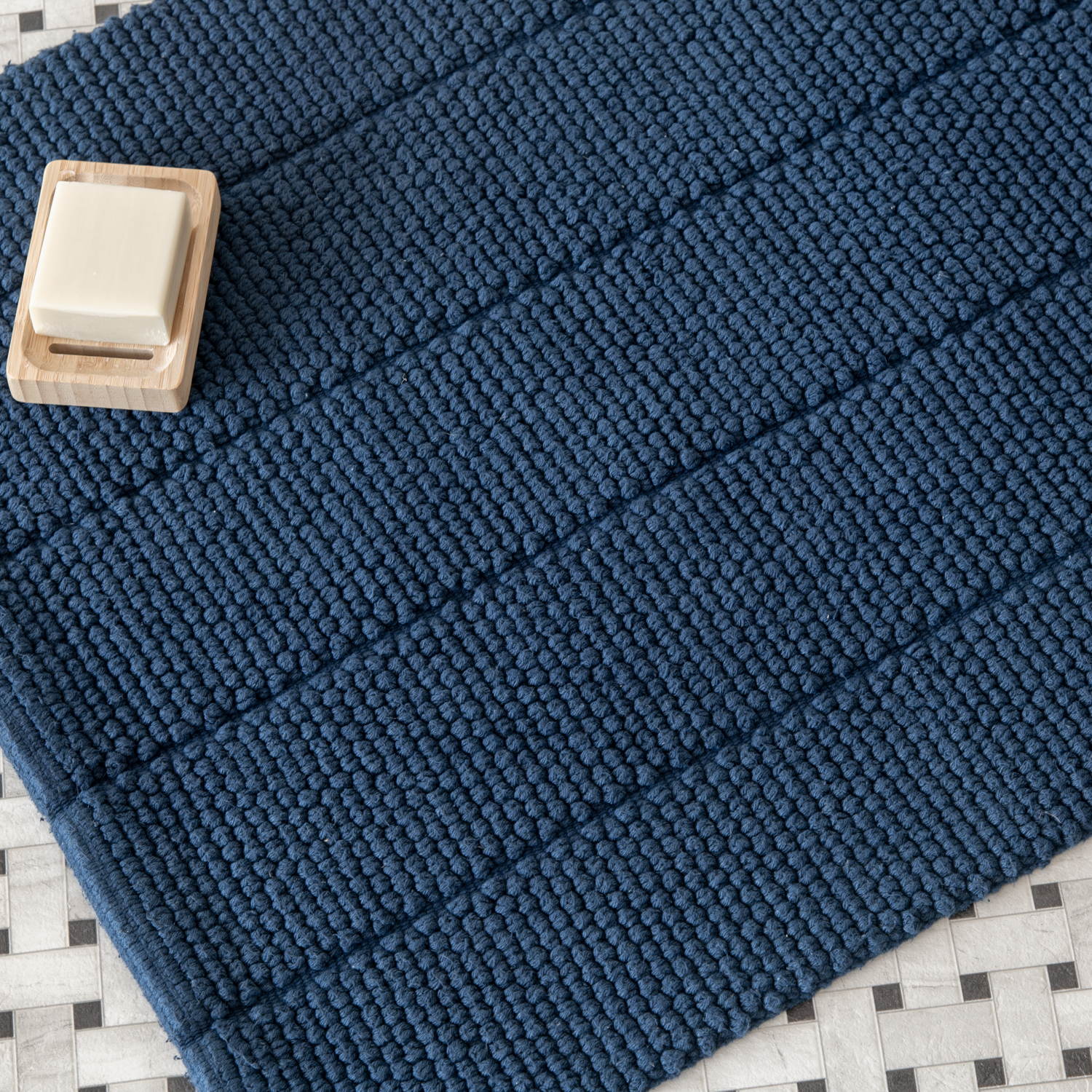 slide 4 of 4, R+R Textured Bathroom Rug, 20 in x 32 in, Navy, 1 ct