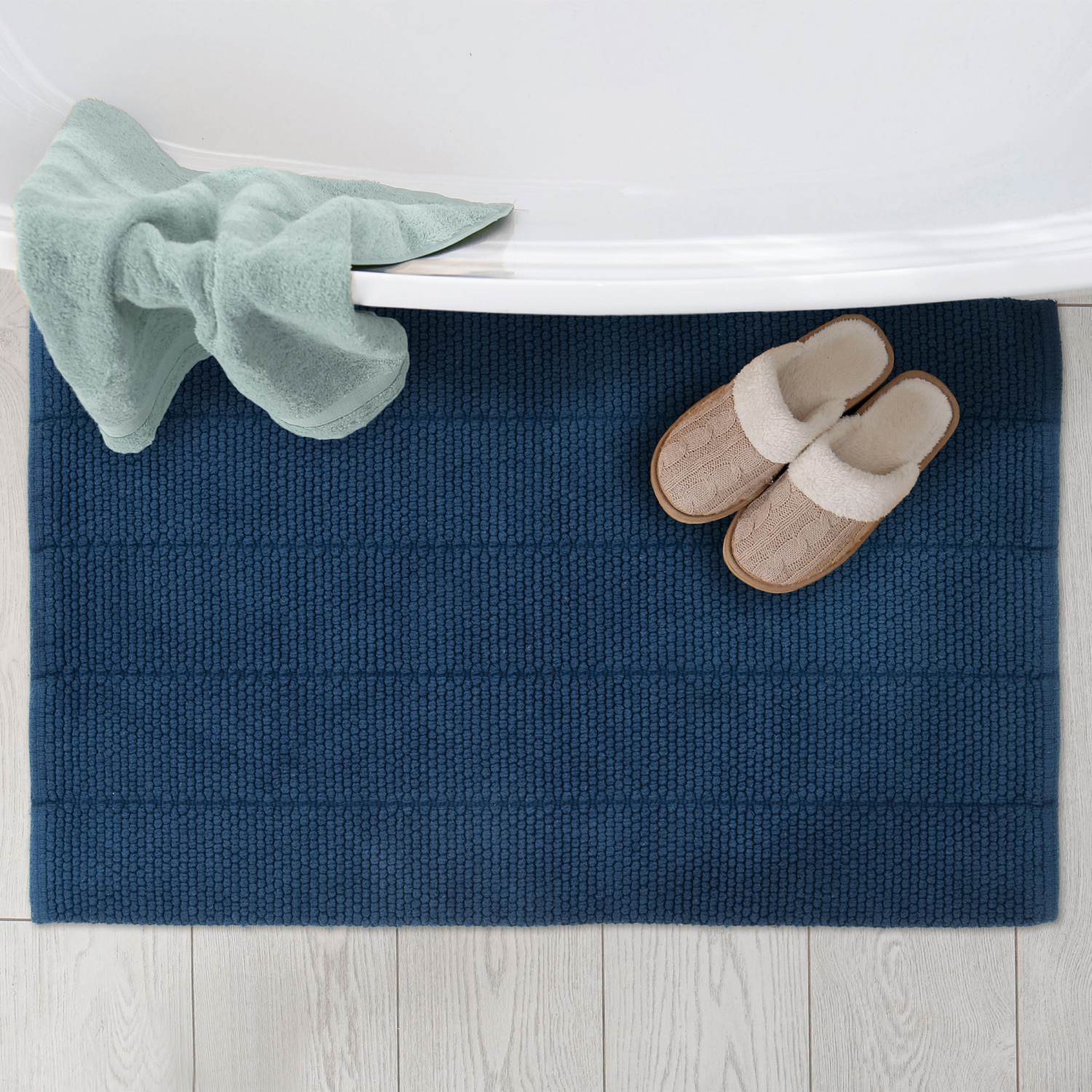 slide 2 of 4, R+R Textured Bathroom Rug, 24 in x 40 in, Navy, 1 ct