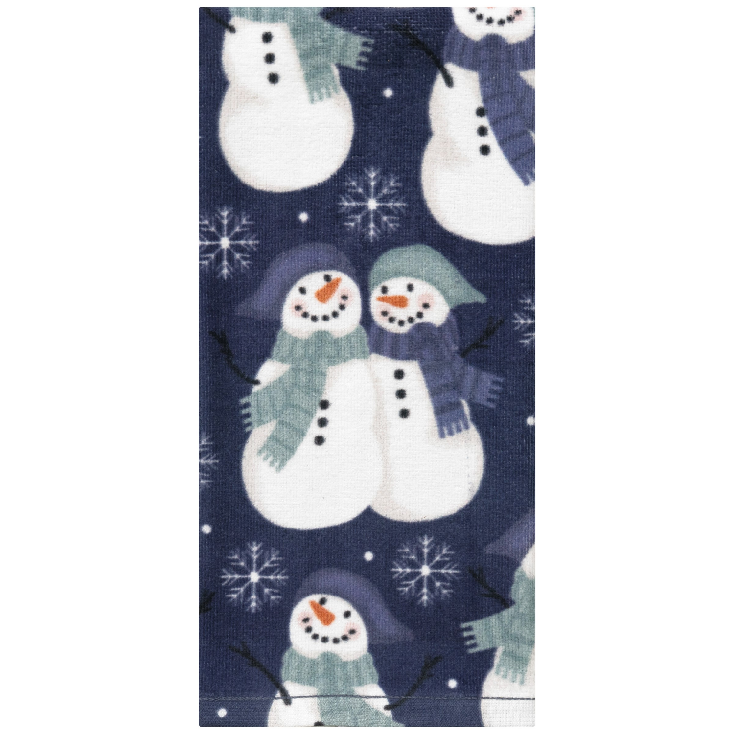 slide 1 of 2, December Home White Snowy Snowman Toss Blue Digital Print Velour Kitchen Towel, 16 In X 25 In, 1 ct