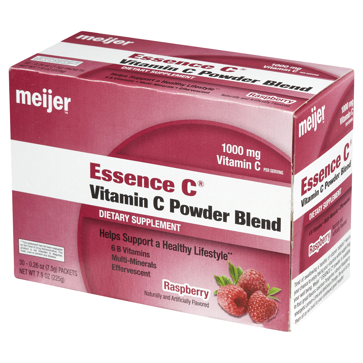 slide 2 of 8, Meijer Essence C Raspberry Powder Packets, 30 ct