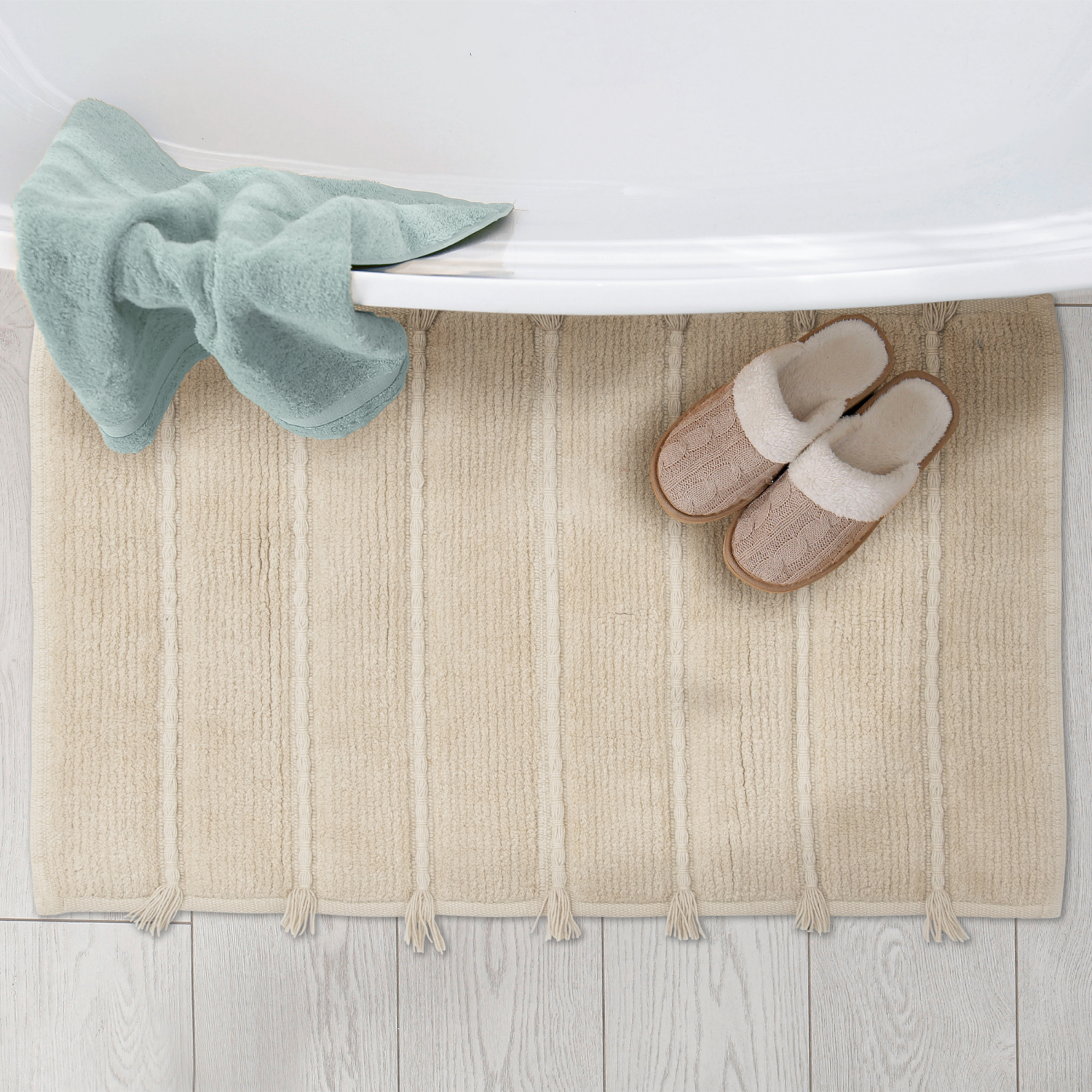 slide 2 of 5, R+R Stripe Bathroom Rug, 20 in x 32 in, Cream, 1 ct