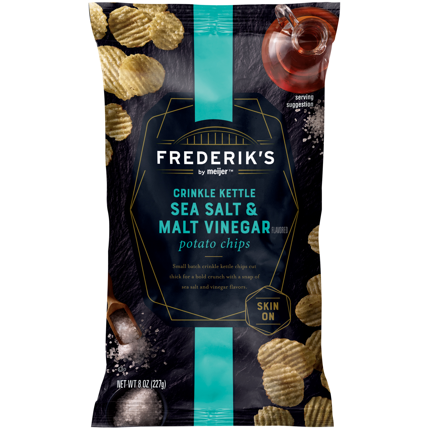 slide 1 of 2, FREDERIKS BY MEIJER Frederik's by Meijer Crinkle Kettle Chips Sea Salt & Malt Vinegar, 8 oz