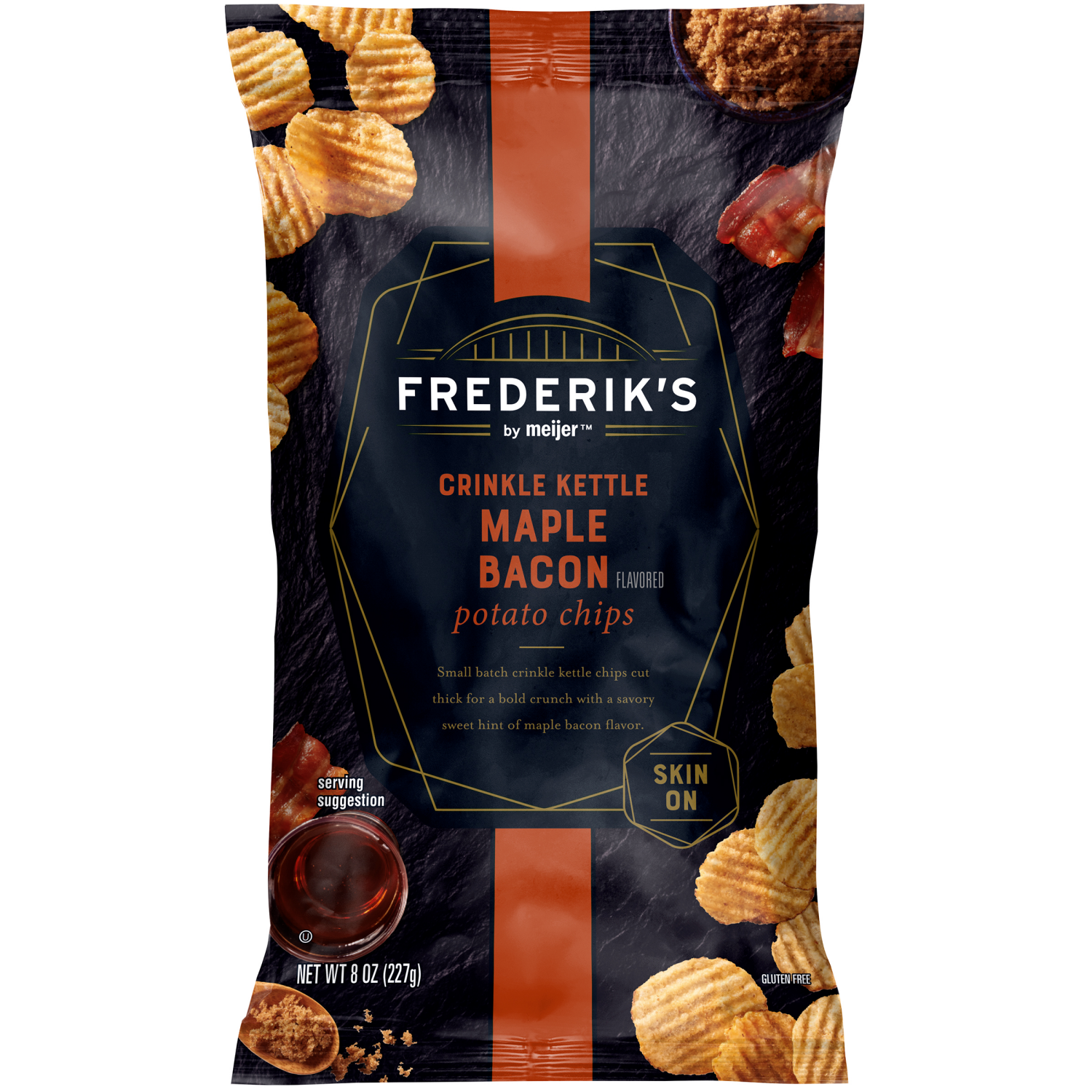 slide 1 of 2, FREDERIKS BY MEIJER Frederik's by Meijer Crinkle Kettle Chips Maple Bacon, 8 oz