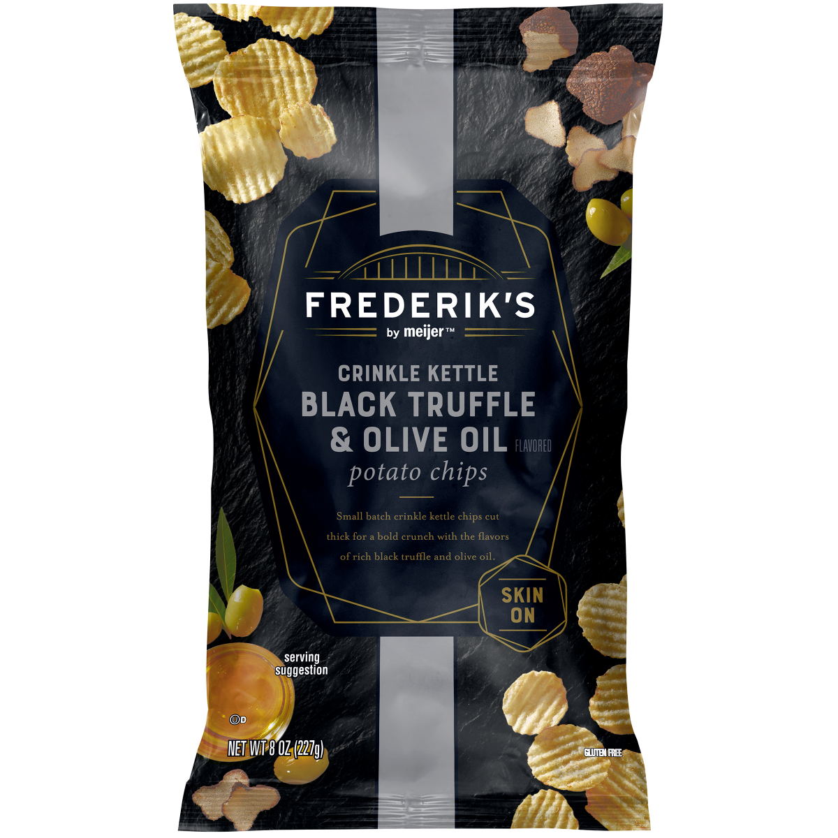 slide 1 of 1, Frederik's by Meijer Crinkle Kettle Chips Black Truffle & Olive Oil, 8 oz