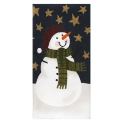 December Home White Starry Snowman Digital Print Velour Kitchen Towel, 16 In X 25 In