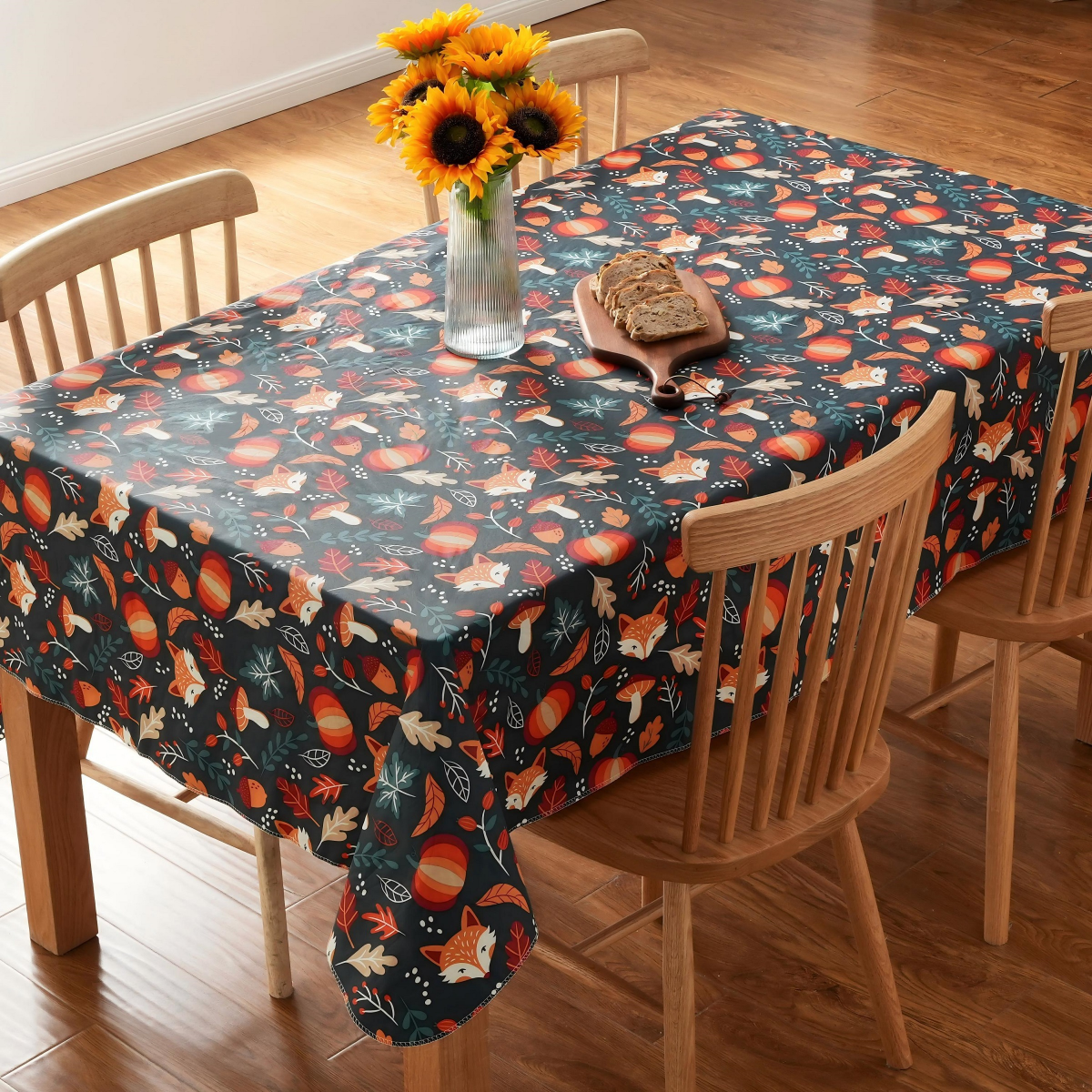 slide 1 of 4, Meijer Corporate Seasonal MCS Harvest Forest Fox Tablecloth, 60 in x 84 in, 60 inx84 in