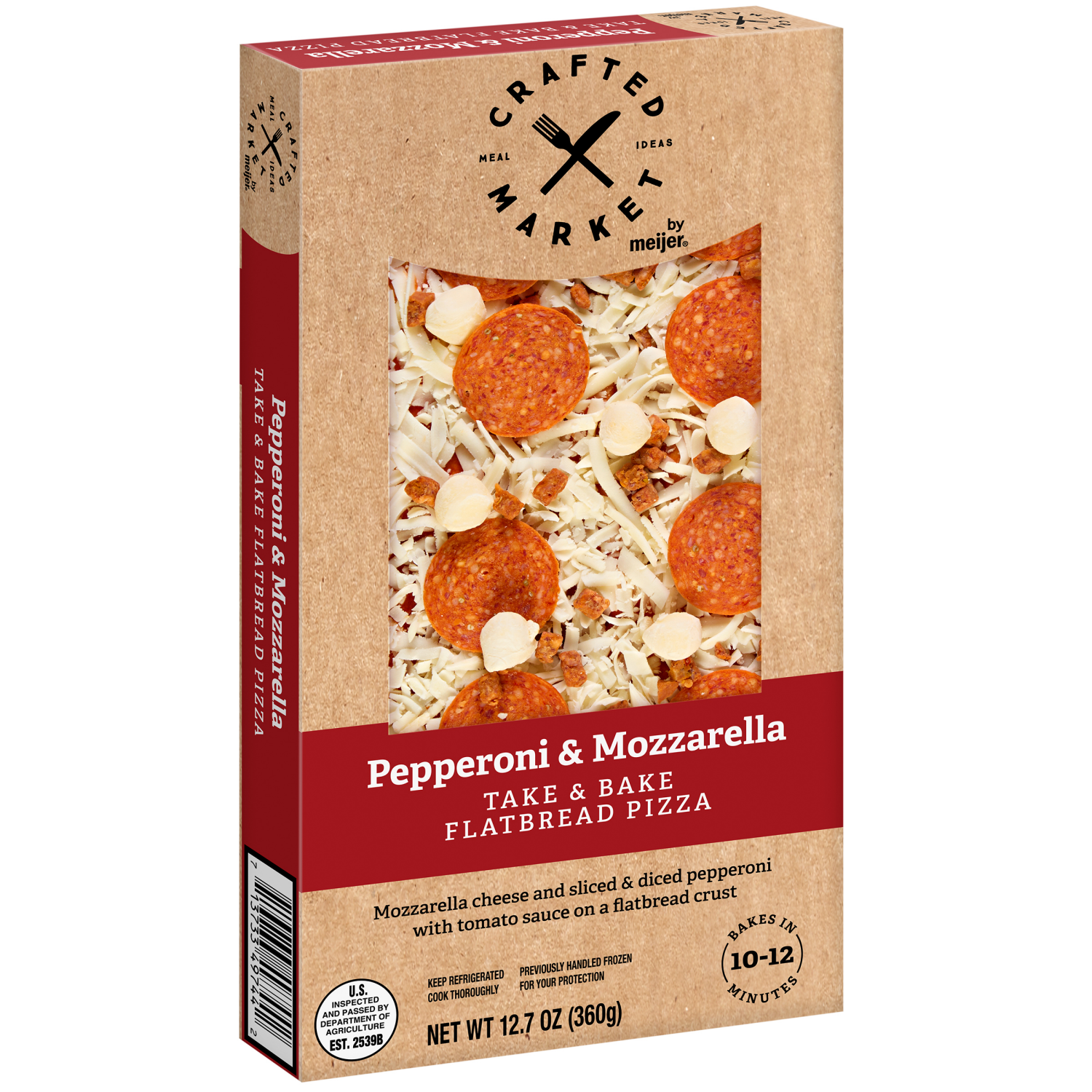 slide 4 of 5, Crafted Market by Meijer, Pepperoni & Mozzarella Flatbread Pizza, 12.7 oz, 12.7 oz