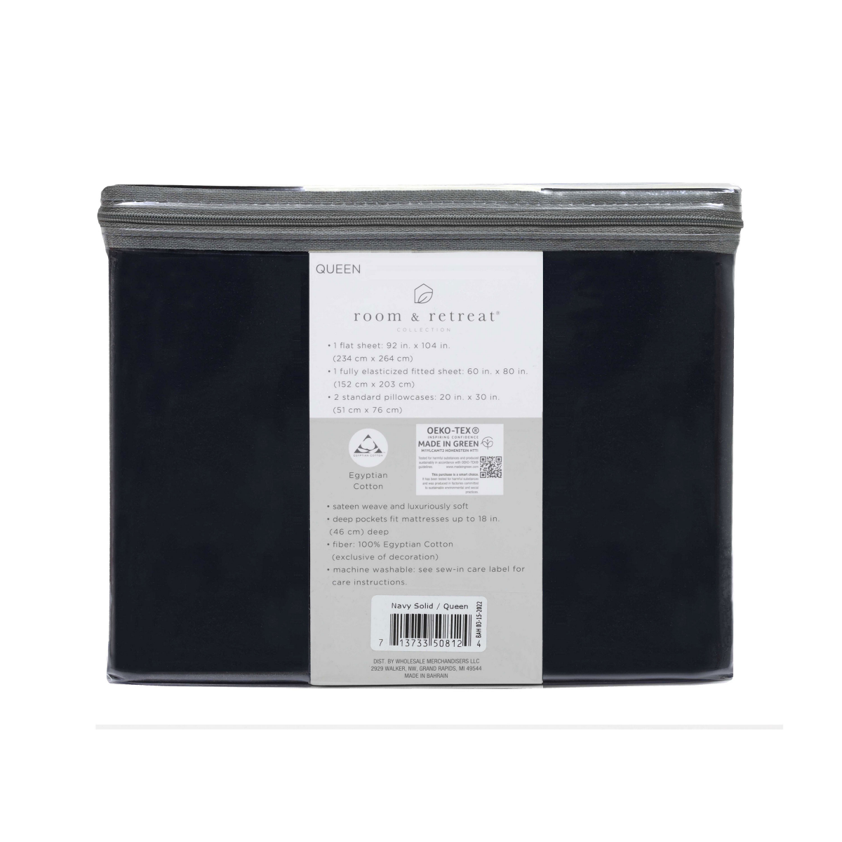 slide 2 of 2, Room & Retreat H SHT SET 500TC Egyptian Navy Q, queen size