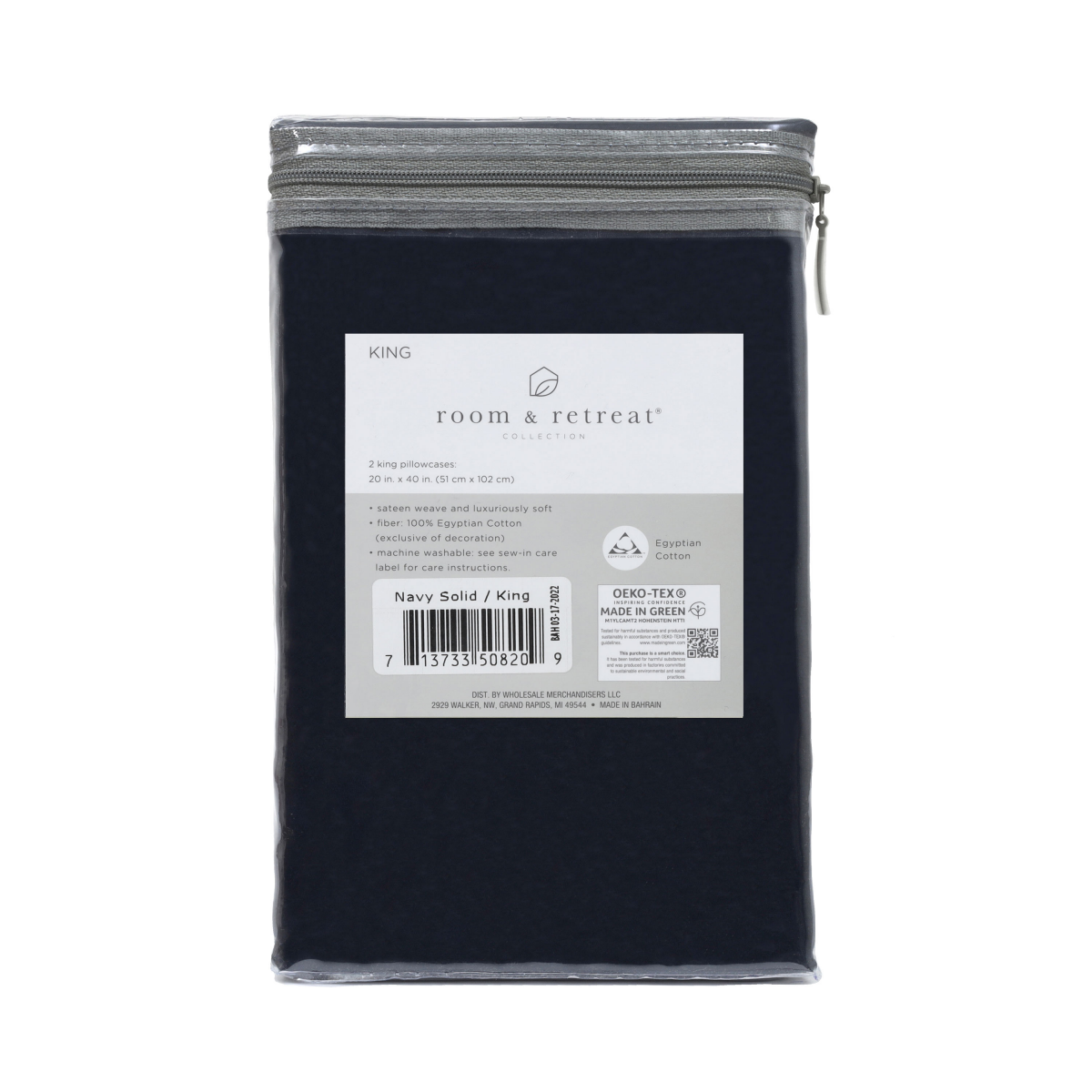 slide 2 of 2, Room & Retreat H PLWCASE 500TC Egyptian Navy King, king size