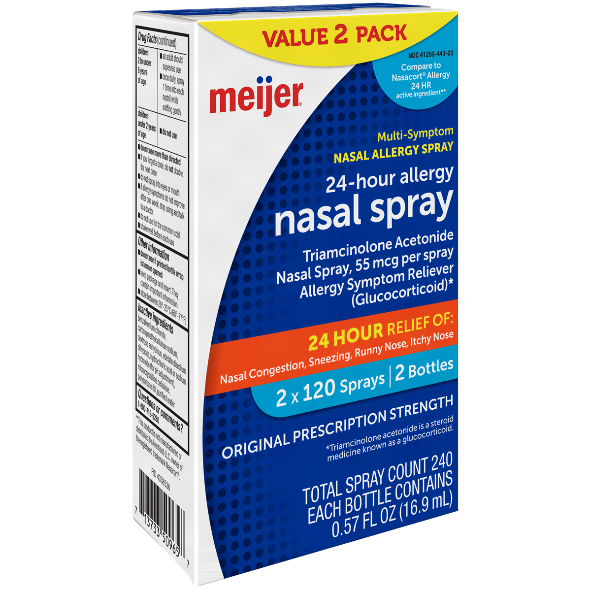 slide 3 of 3, Meijer Triamcinolone Acetonide Nasal Allergy Spray, 55 mcg per spray, 0.57 fl oz
