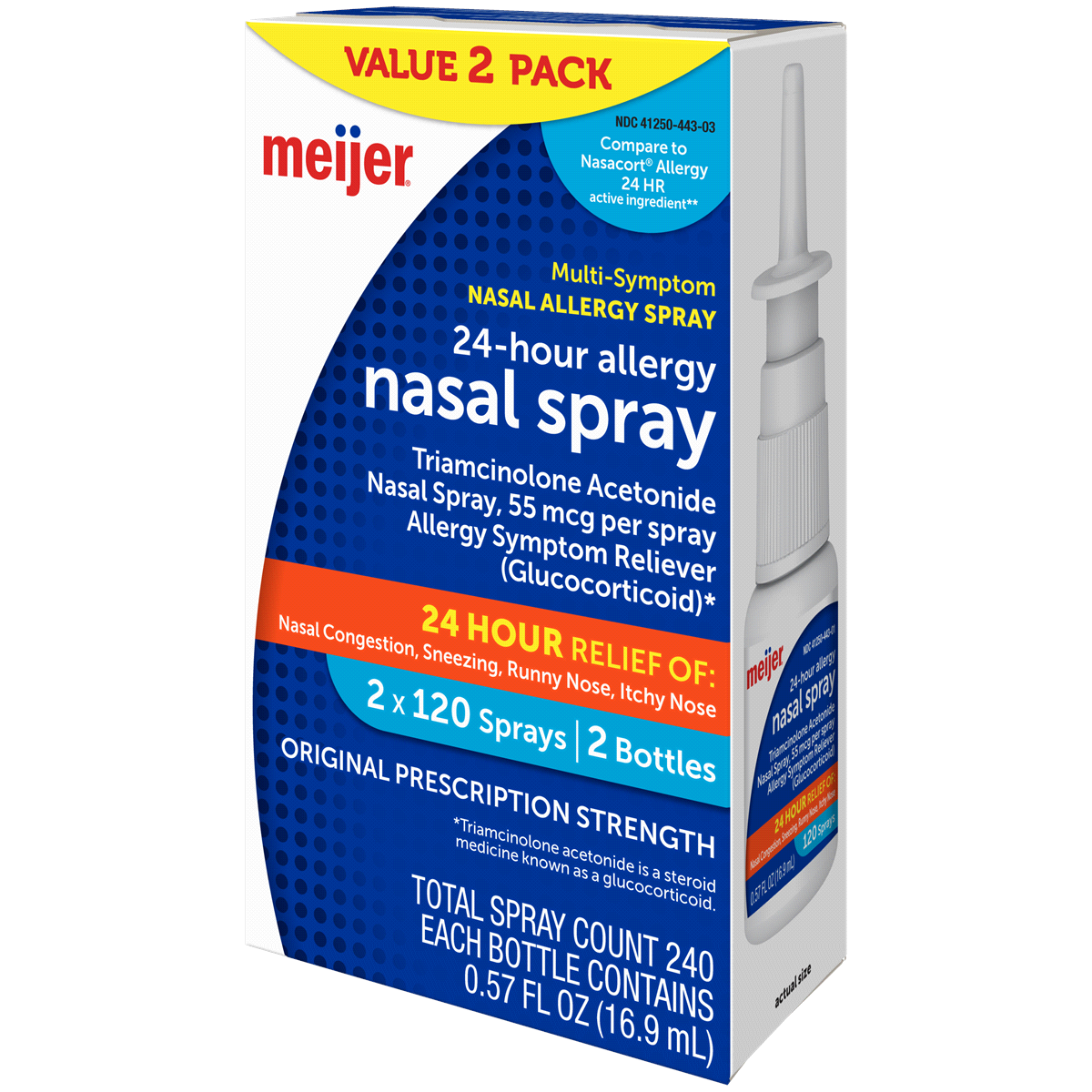 slide 2 of 3, Meijer Triamcinolone Acetonide Nasal Allergy Spray, 55 mcg per spray, 0.57 fl oz