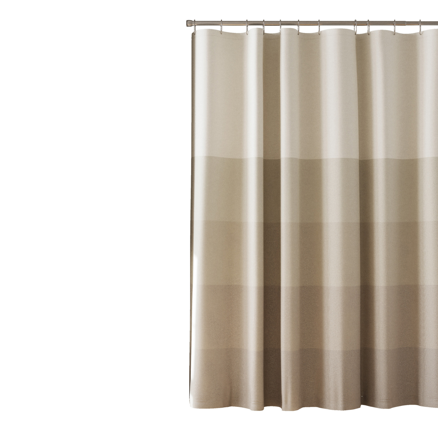 slide 5 of 5, Room & Retreat Kristi Stripe Fabric Shower Curtain Made with Recycled Cotton, Striped Print, 70 in x 72 in, Tan, 70 in