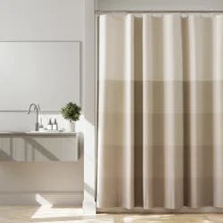 Room & Retreat Kristi Stripe Fabric Shower Curtain Made with Recycled Cotton, Striped Print, 70 in x 72 in, Tan
