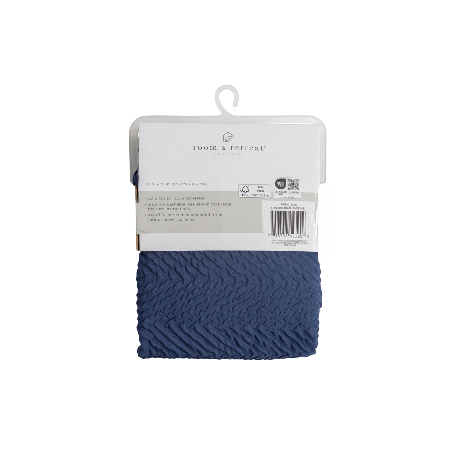 slide 4 of 5, Room & Retreat Farndale Fabric Embossed Shower Curtain, 70 in x 72 in, Blue, 70 in