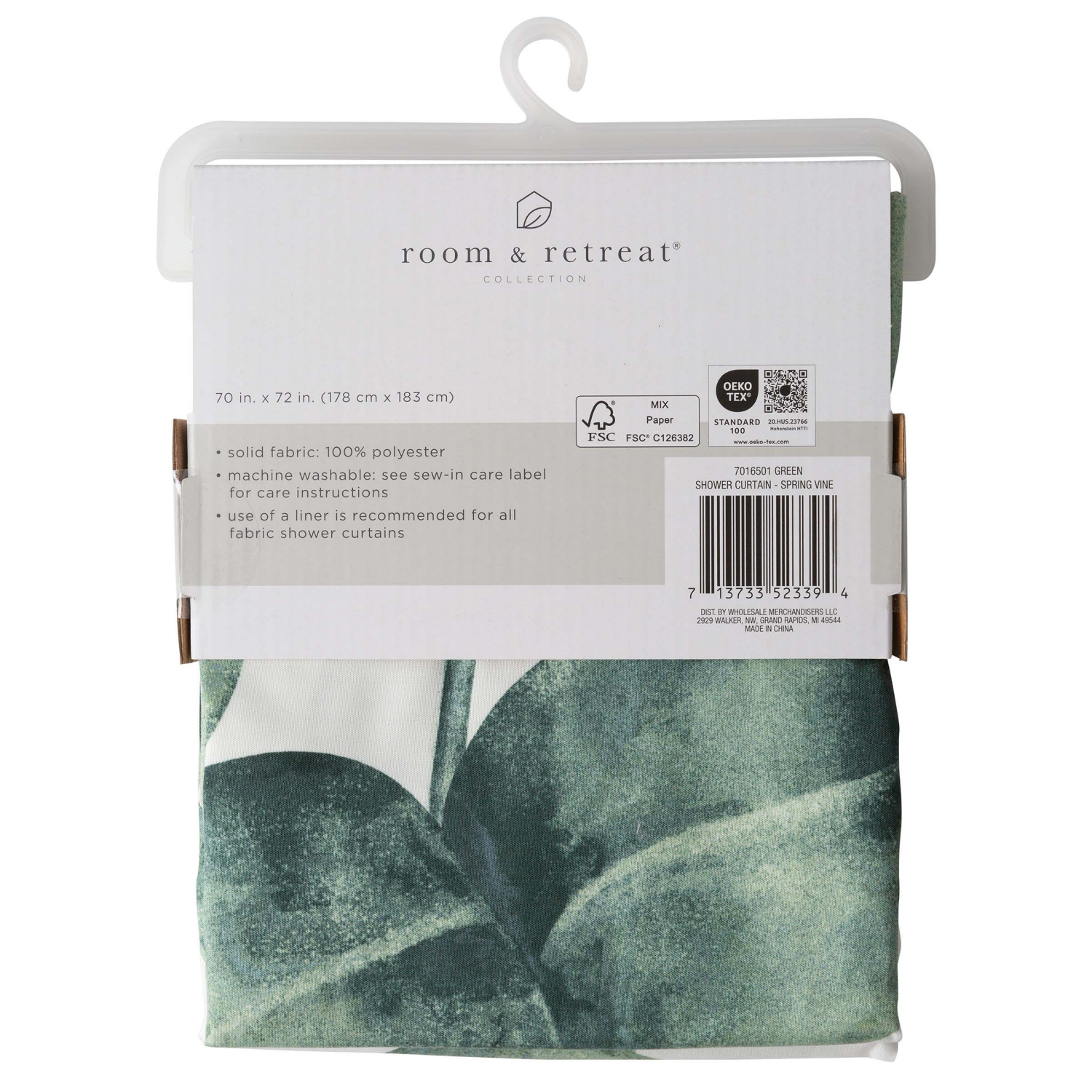 slide 4 of 5, Room & Retreat Spring Vine Fabric Shower Curtain, 70 in x 72 in, Green, 70 in