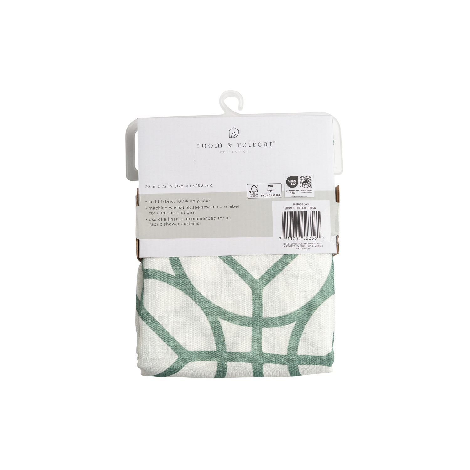 slide 2 of 4, Room & Retreat Quinn Fabric Shower Curtain, Geometric Print, 70 in x 72 in, Sage Green, 70 in