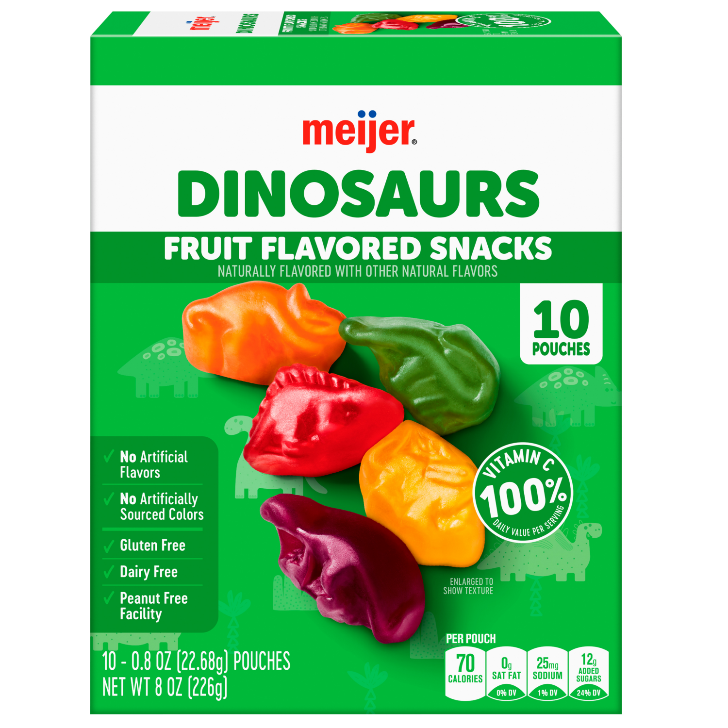 slide 2 of 8, Meijer Dinosaur Fruit Flavored Snacks, 10 ct