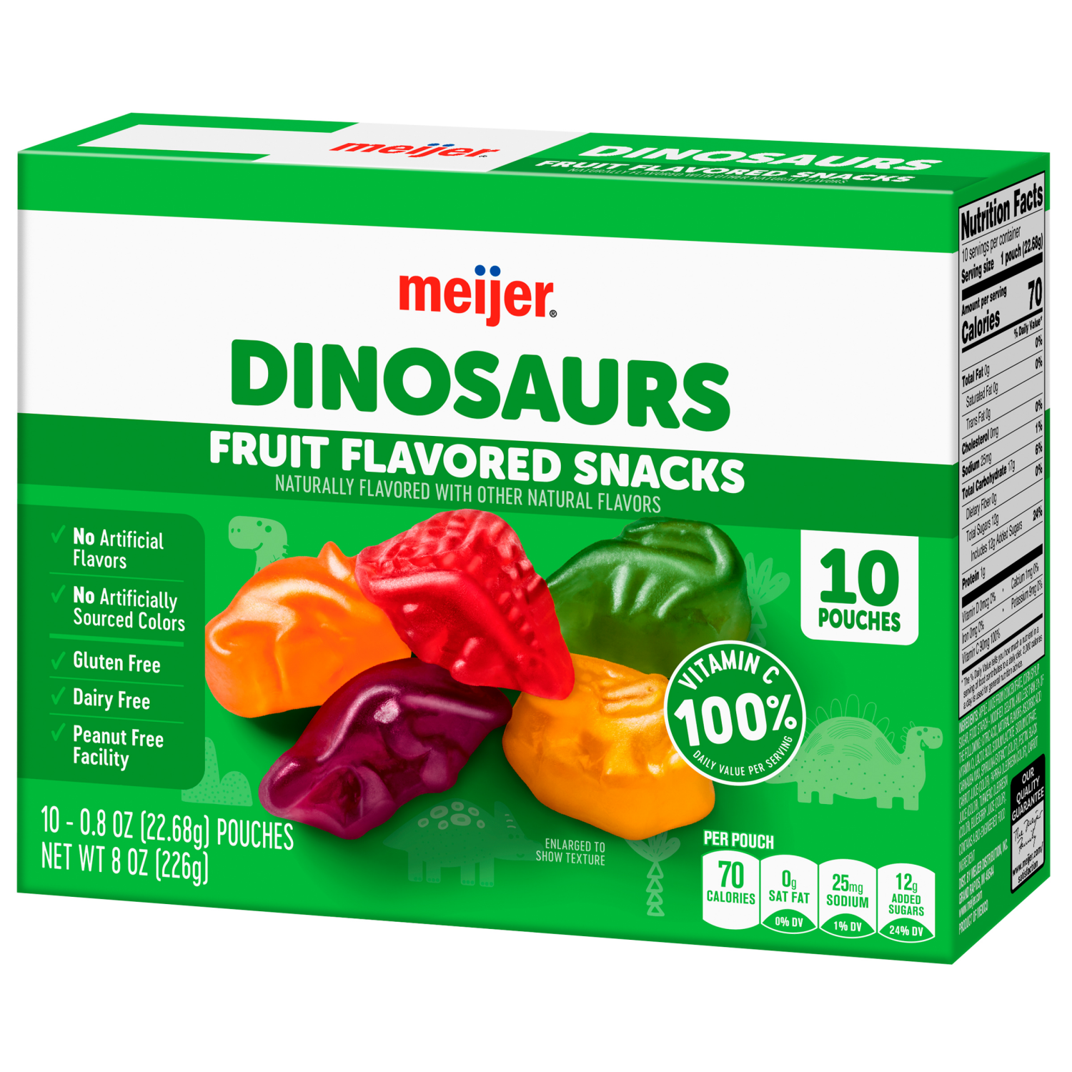 slide 7 of 8, Meijer Dinosaur Fruit Flavored Snacks, 10 ct