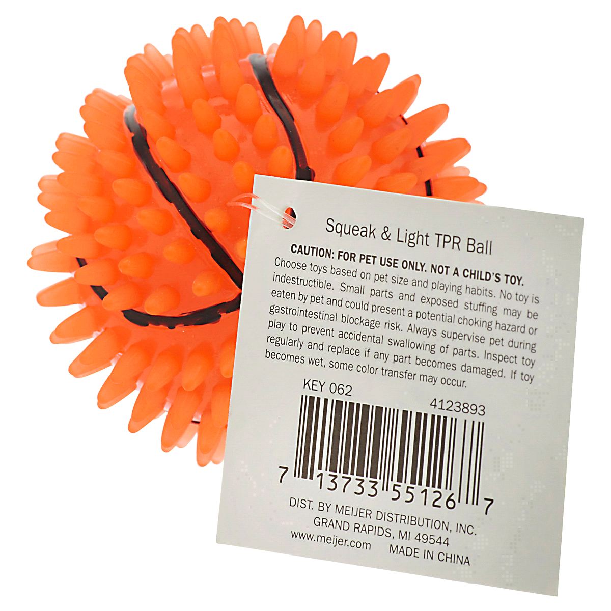 slide 2 of 2, Meijer Squeak & Light Spiky Sports Ball Dog Toy, Small, 1 ct