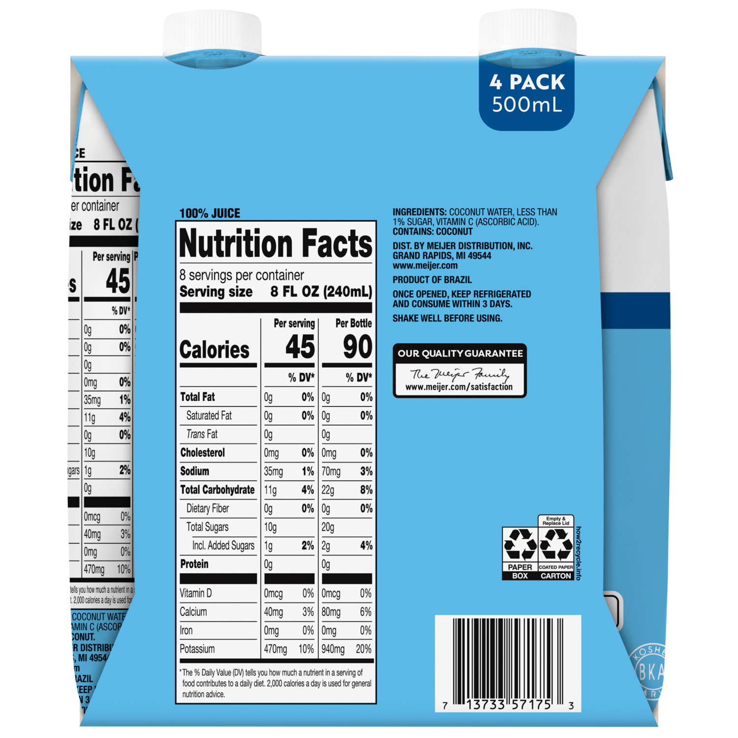 slide 2 of 2, Meijer Coconut Water - 4 ct; 16.9 oz, 4 ct; 16.9 oz