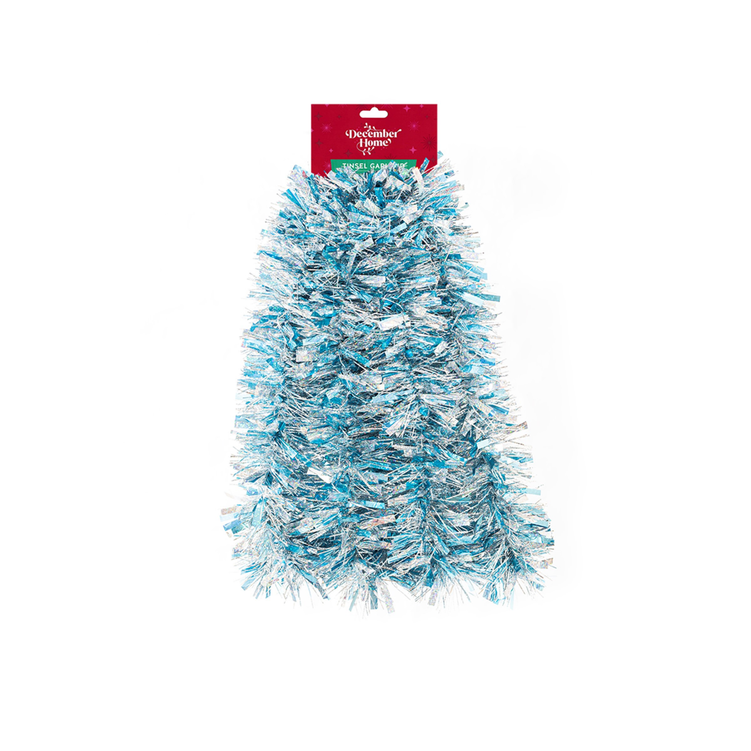 slide 1 of 2, December Home Mega wide Cut Holographic Ice Blue with Holographic Silver and Narrow Cut Cracked Ice Silver Garland, 10', 1 ct