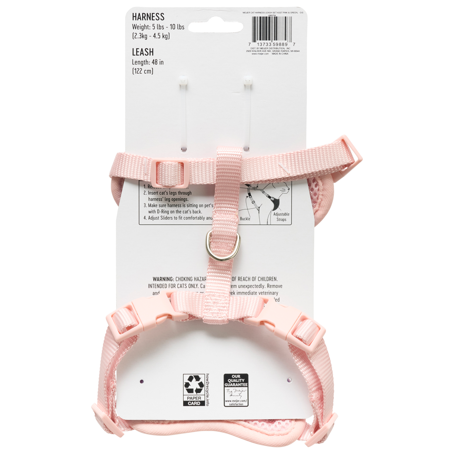 slide 2 of 3, Meijer Cat Harness Leash, Pink & Green, 1 ct