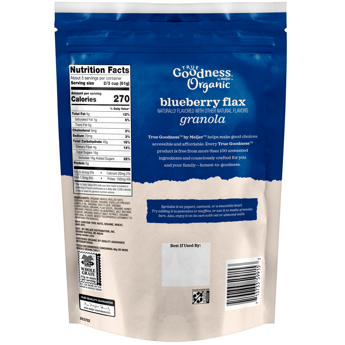 slide 2 of 2, True Goodness Organic Blueberry Flax Granola, 12 oz, 12 oz