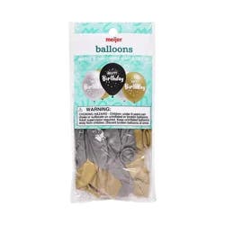 Meijer Happy Birthday Balloons, Black, Silver, Gold, 12 In