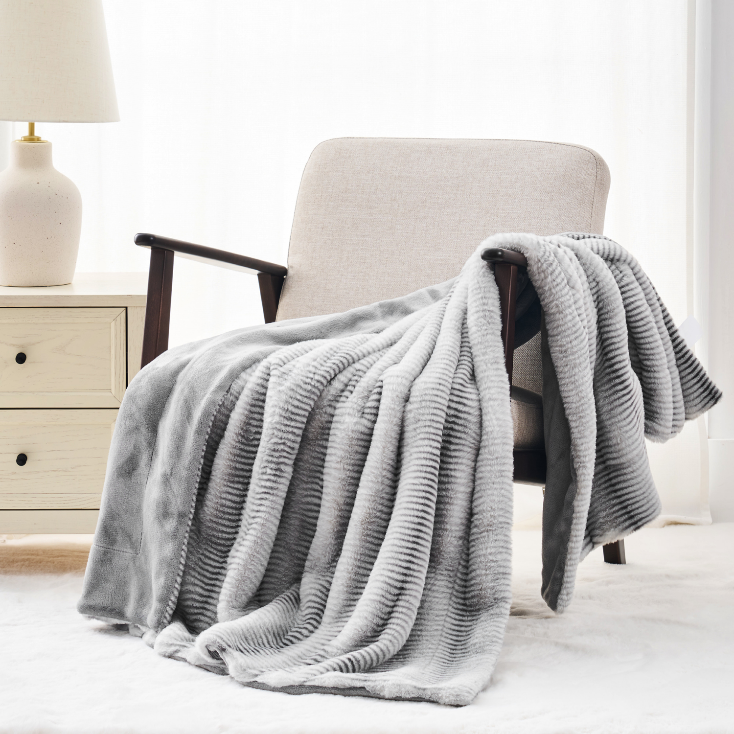 slide 5 of 6, ROOM & RETREAT RR GREY ANIMAL PRINT THROW, 50 x 60 