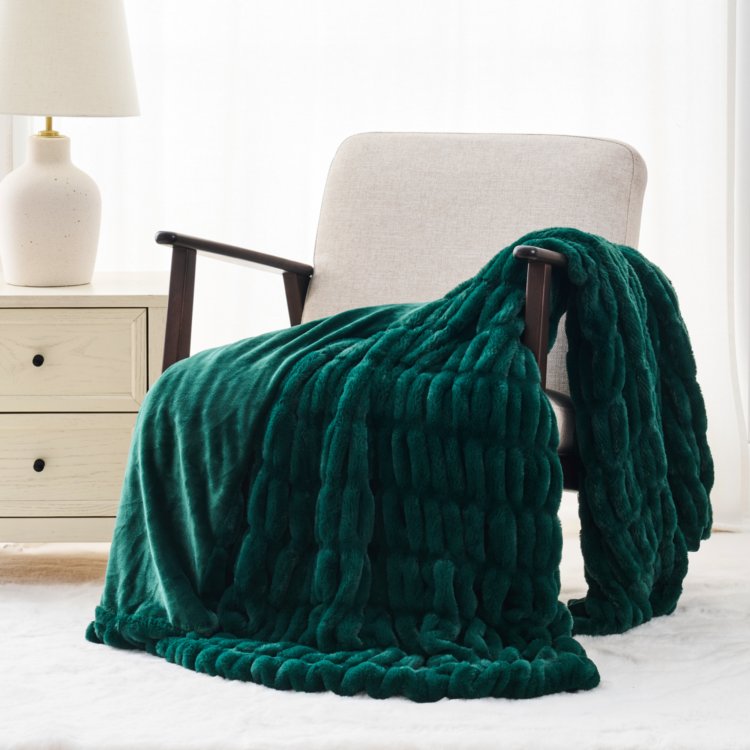 slide 5 of 6, ROOM & RETREAT RR GREEN RUCHED THROW, 50 x 60