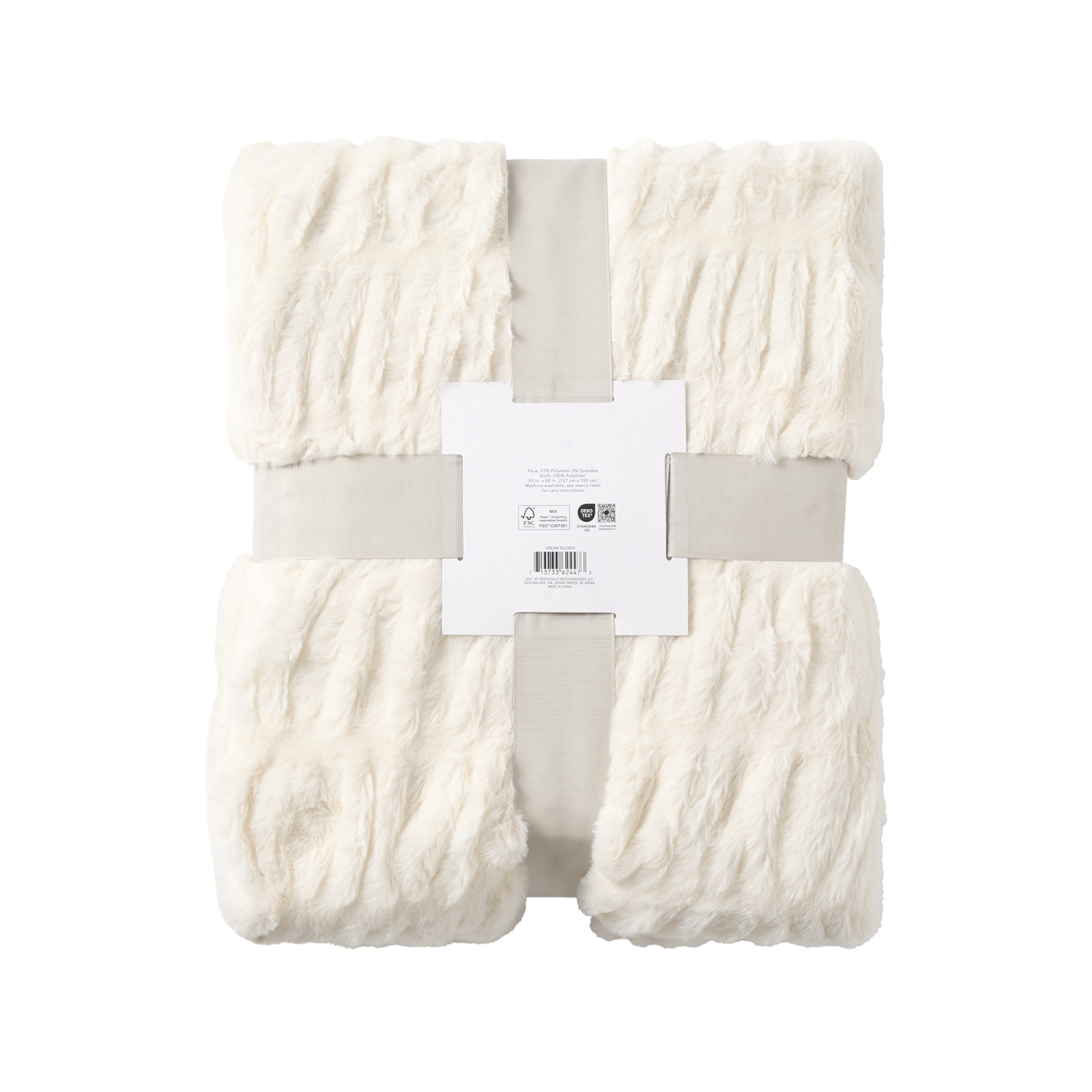 slide 2 of 6, ROOM & RETREAT RR CREAM RUCHED THROW, 50 x 60