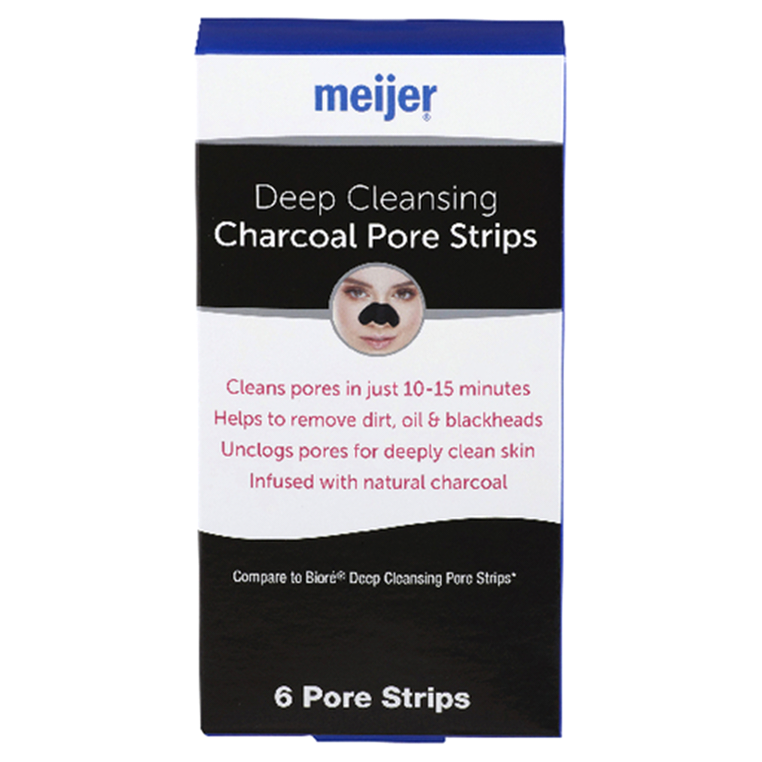slide 1 of 1, Meijer Deep Cleansing Charcoal Pore Strips, 6 Strips, 1 ct