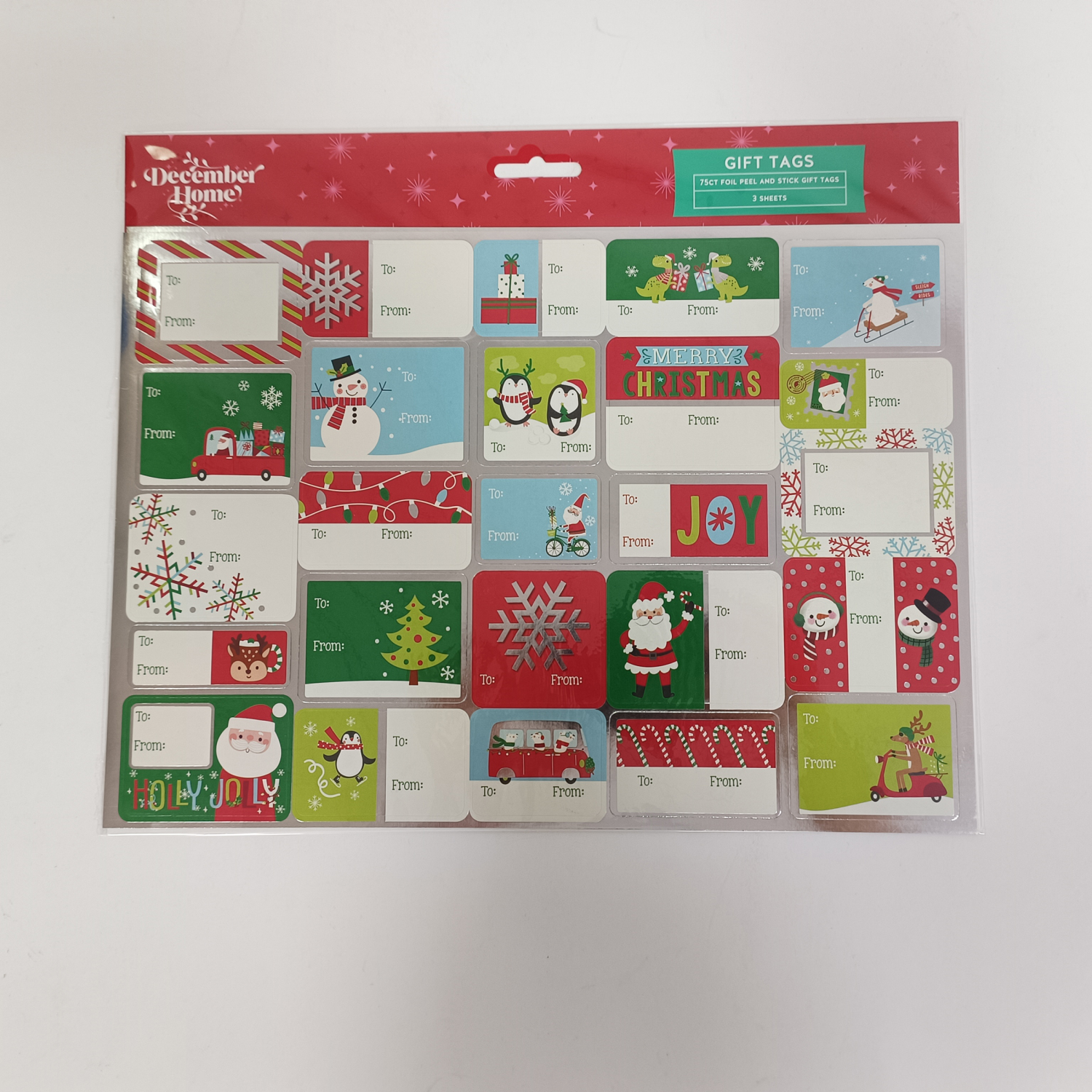 slide 3 of 3, December Home DH Gift Tags Foil Peek & Stick, 75 ct
