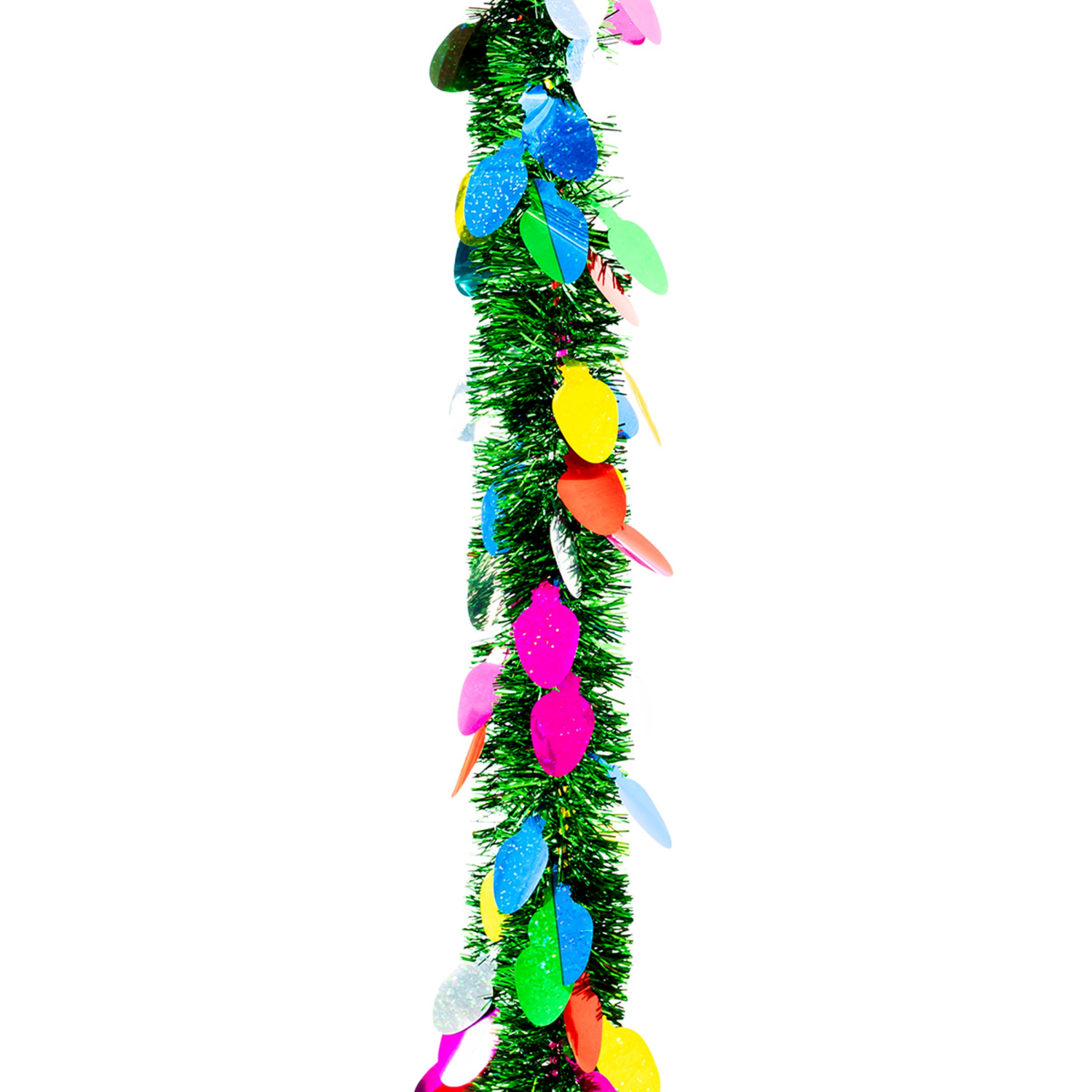 slide 2 of 2, December Home Holographic Multi colored Light Bulb Die Cuts with Green Center Garland, 10', 1 ct