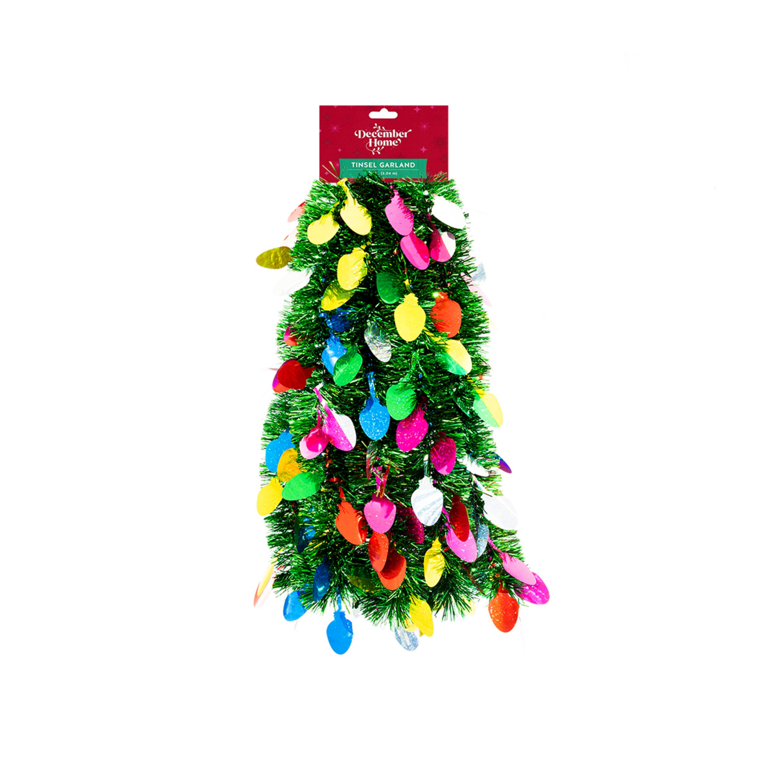 slide 1 of 2, December Home Holographic Multi colored Light Bulb Die Cuts with Green Center Garland, 10', 1 ct